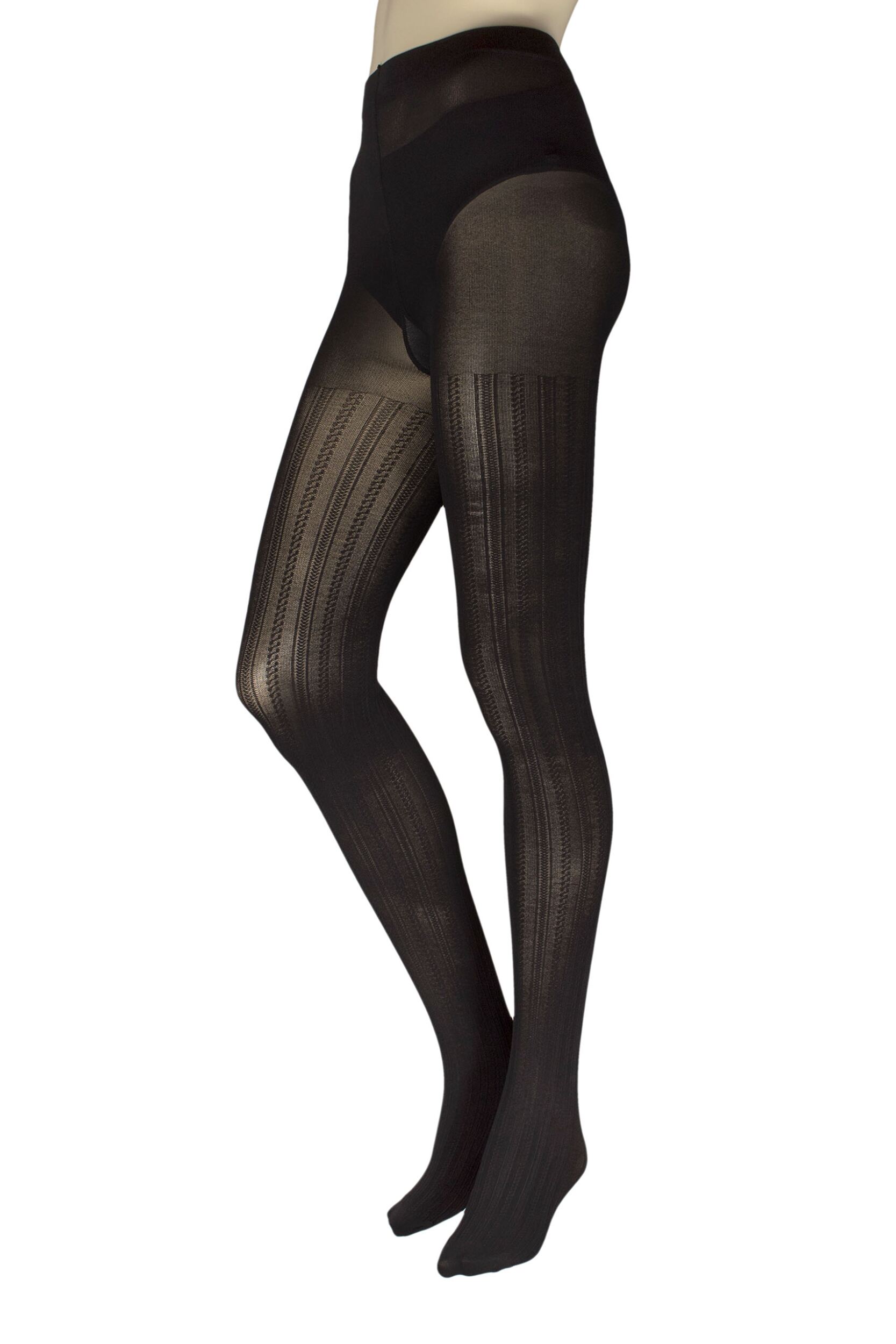 Women's 1 Pair Charnos Opaque Cable Knit Tights Black S/M