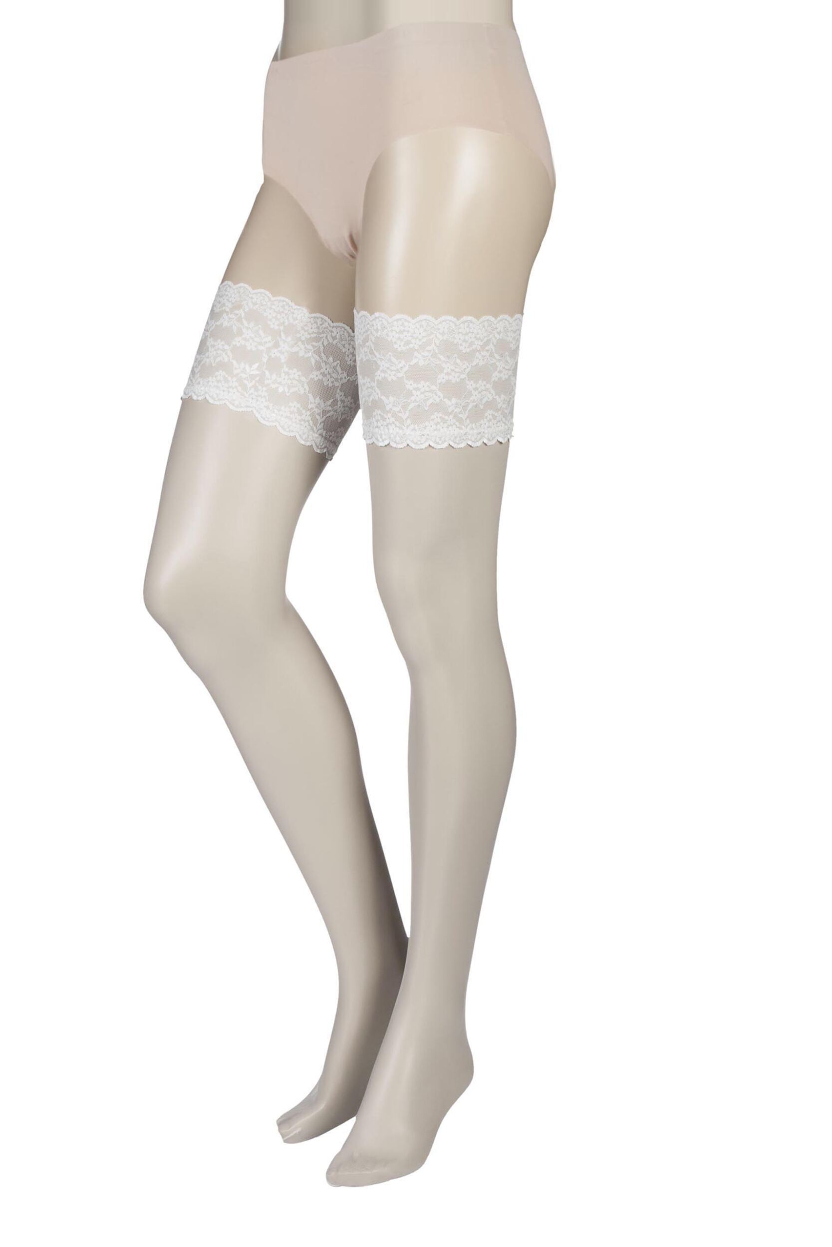 1 Pair Ivory 10 Denier Bridal Lace Top Hold Ups Ladies Medium - Charnos