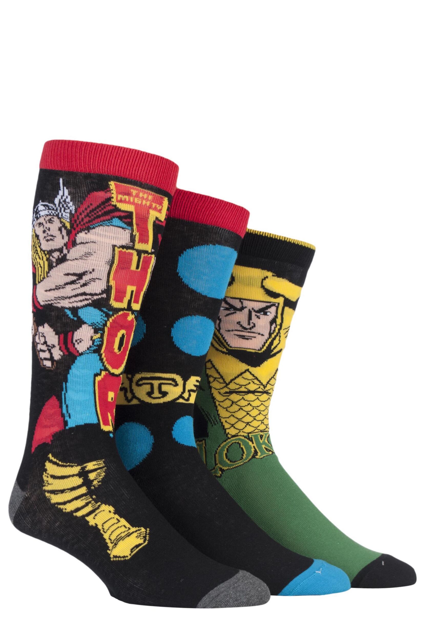 3 Pair Assorted Marvel Thor and Loki Cotton Socks Men's 6-11 Mens - Film & TV Characters