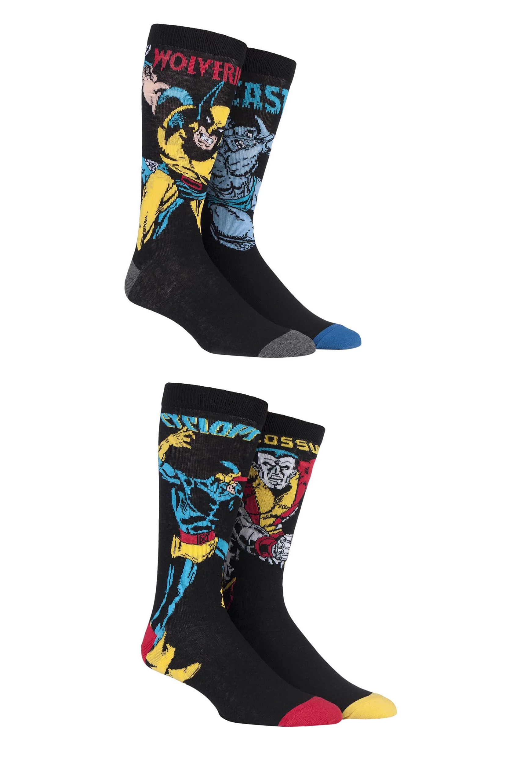 4 Pair Assorted Marvel X-Men Wolverine, Beast, Cyclops and Colossus Cotton Socks Men's 11-13 Mens - Film & TV Characters
