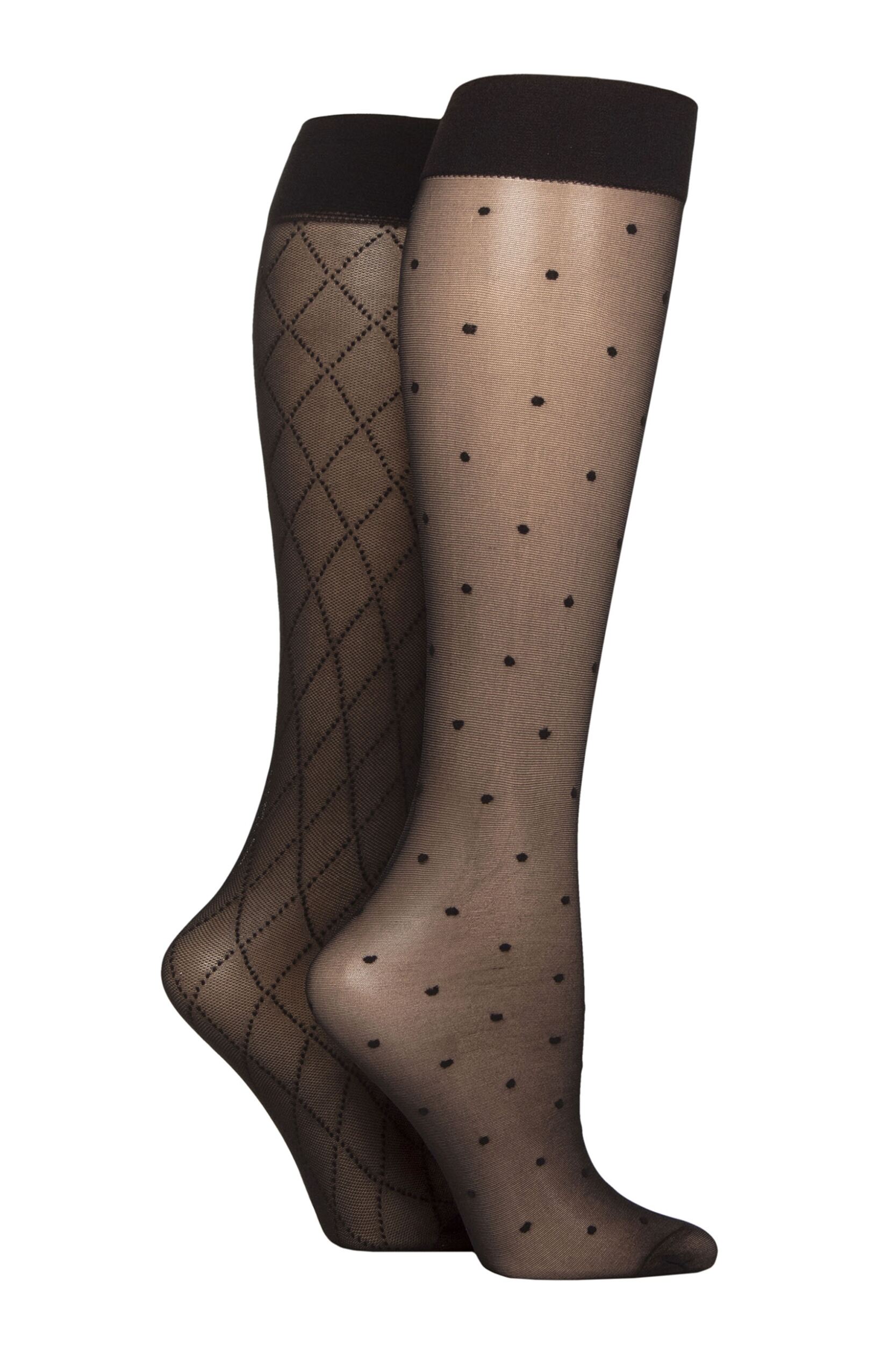 Women's 2 Pair Charnos Spot and Diamond Knee Highs Black One Size