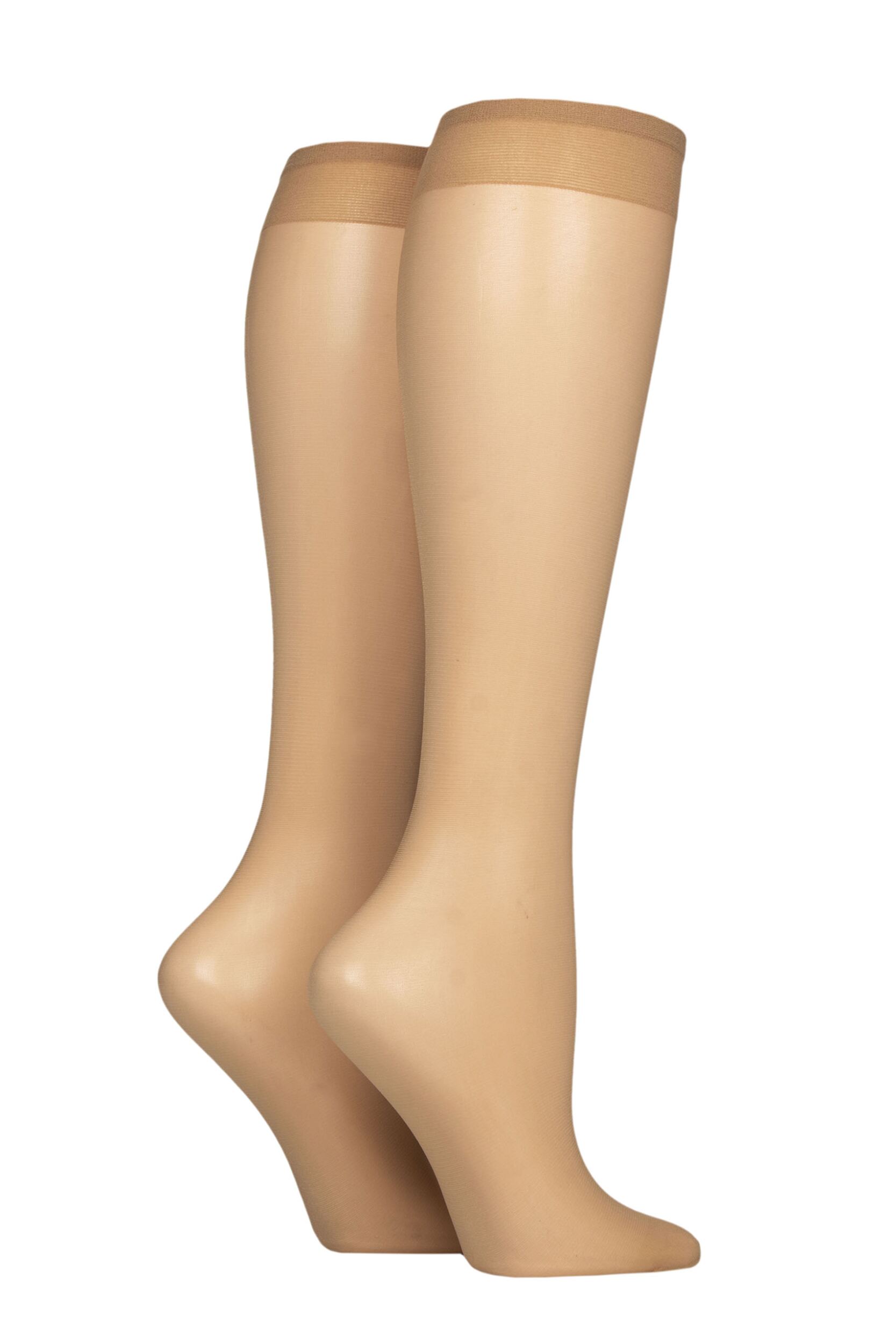 Women's 2 Pair Charnos 7 Denier Sheer Knee Highs Natural Tan One Size