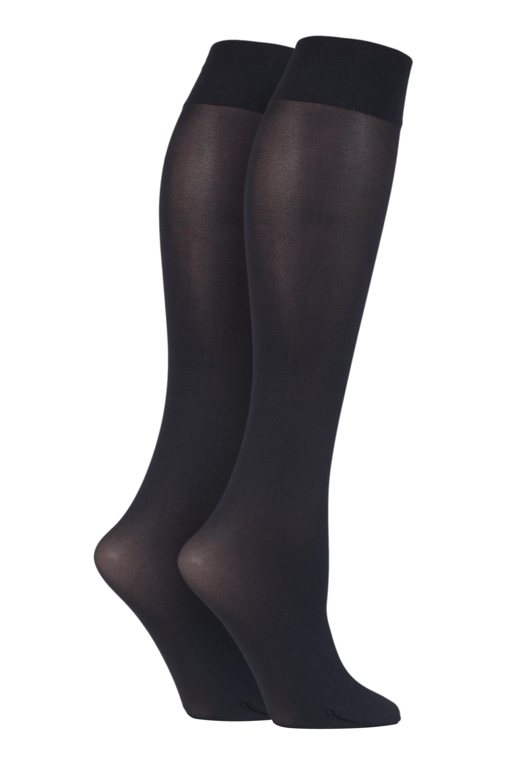 3 Pair Black 40 Denier Matt Knee Highs Ladies One Size - Charnos