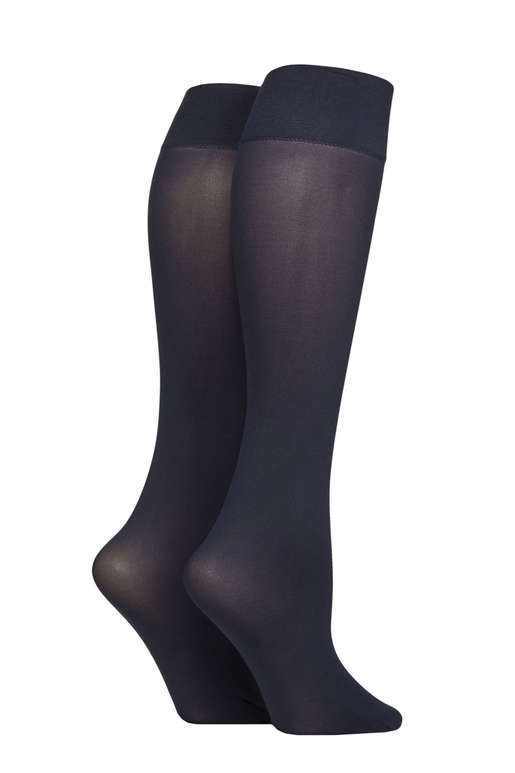 Women's 2 Pair Charnos 40 Denier Matt Knee Highs Navy One Size