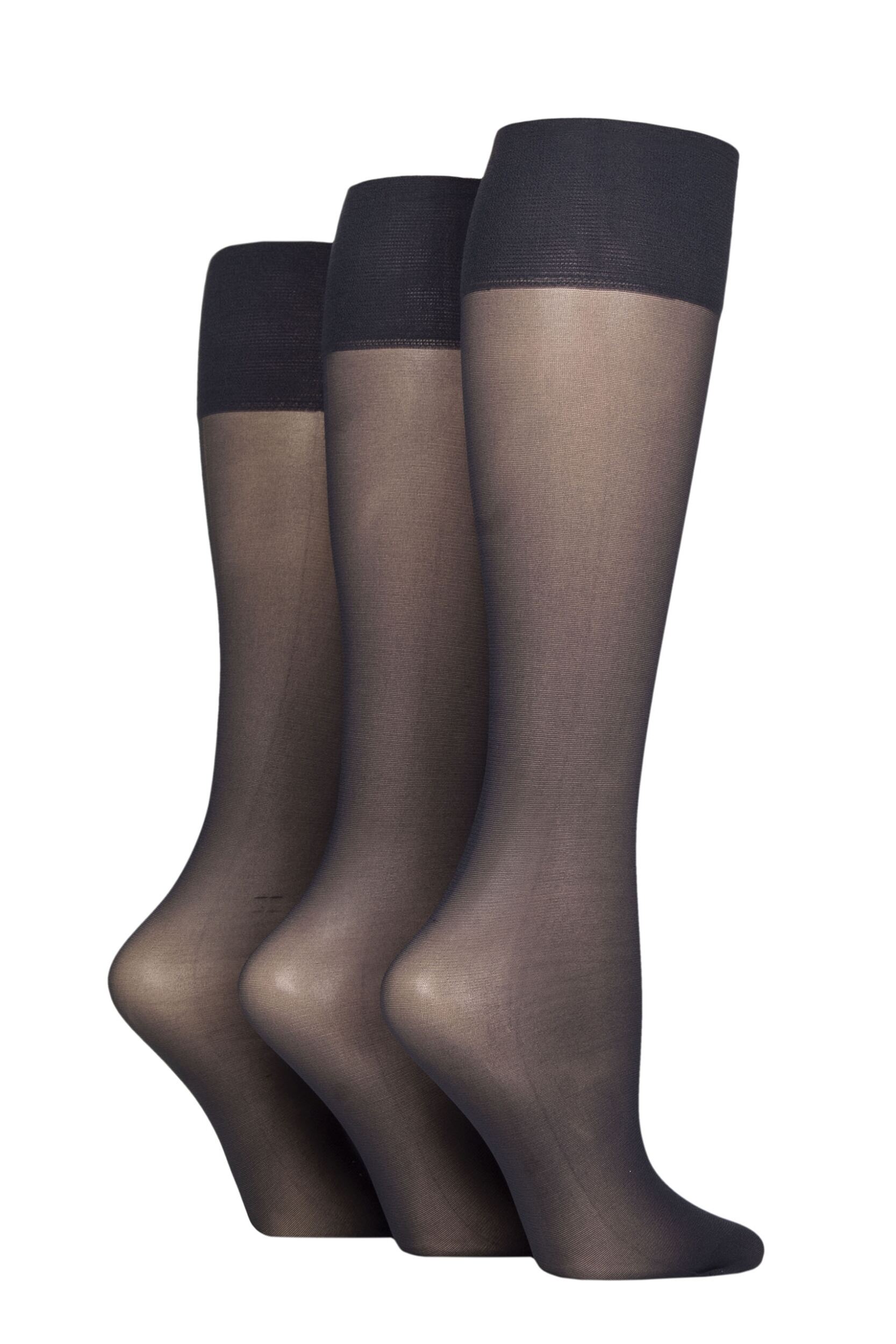 Women's 3 Pair Charnos 15 Denier Sheer Knee Highs Navy One Size