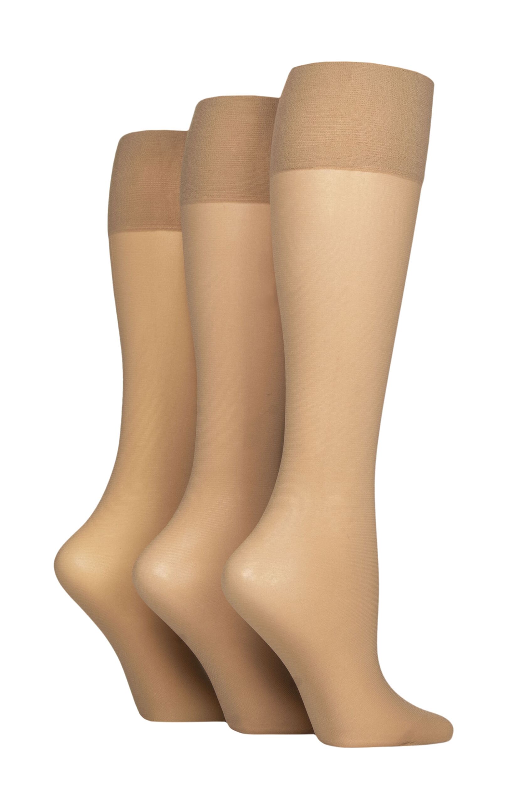 Women's 3 Pair Charnos 15 Denier Sheer Knee Highs Champagne One Size