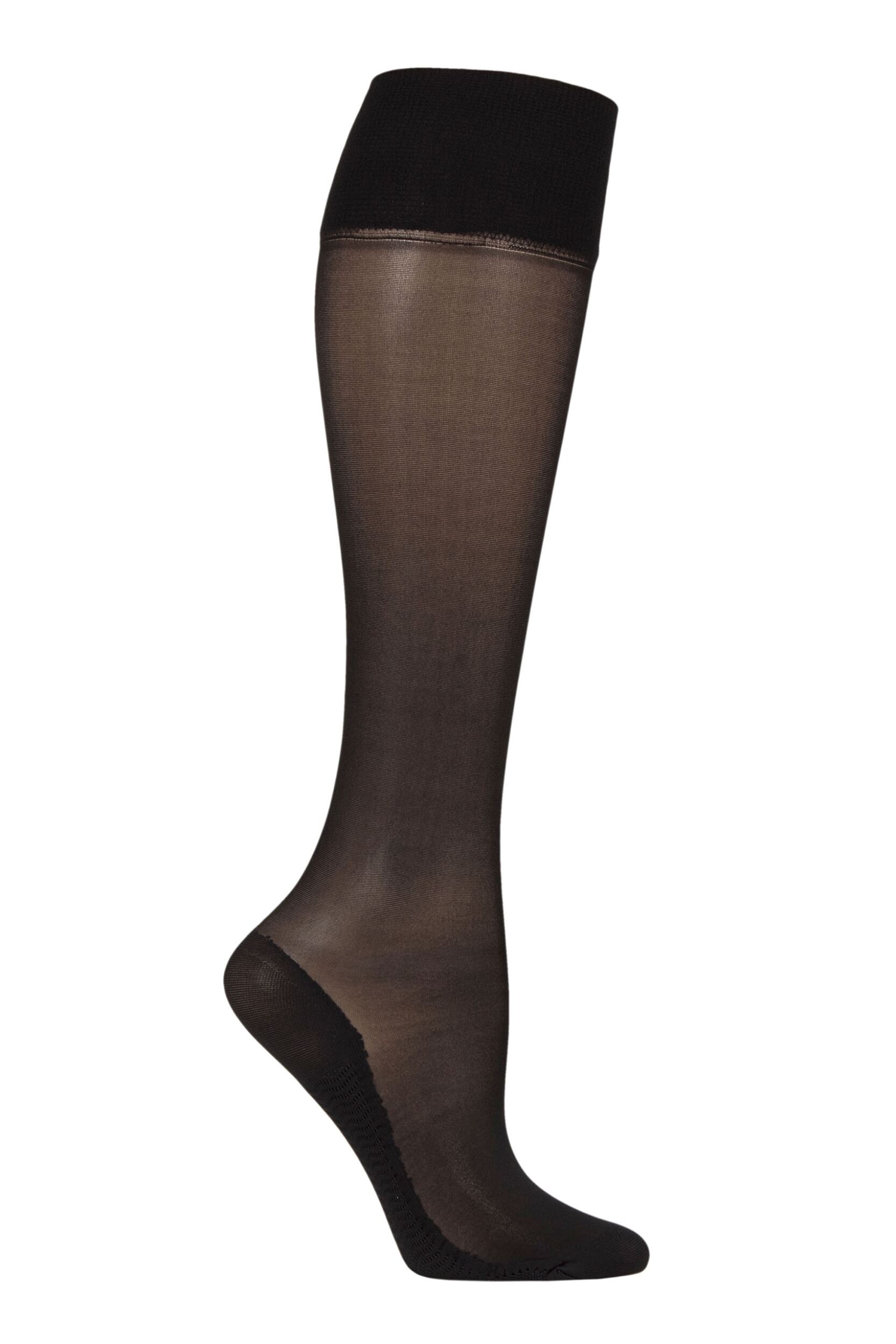 Women's 1 Pair Charnos 15 Denier Medium Support Knee High + Massage Sole Sheer Knee Highs Black One Size