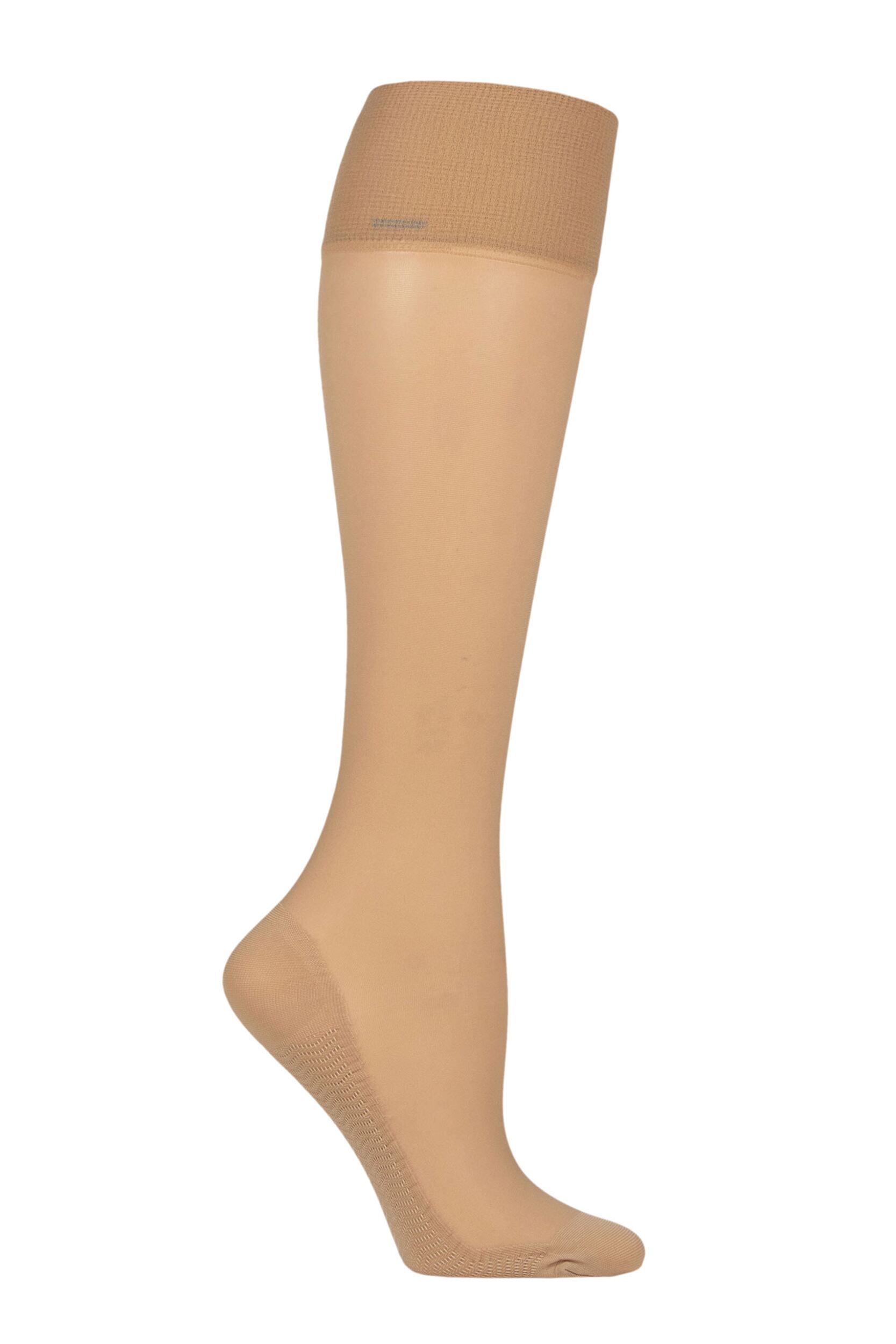 Women's 1 Pair Charnos 15 Denier Medium Support Knee High + Massage Sole Sheer Knee Highs Natural One Size