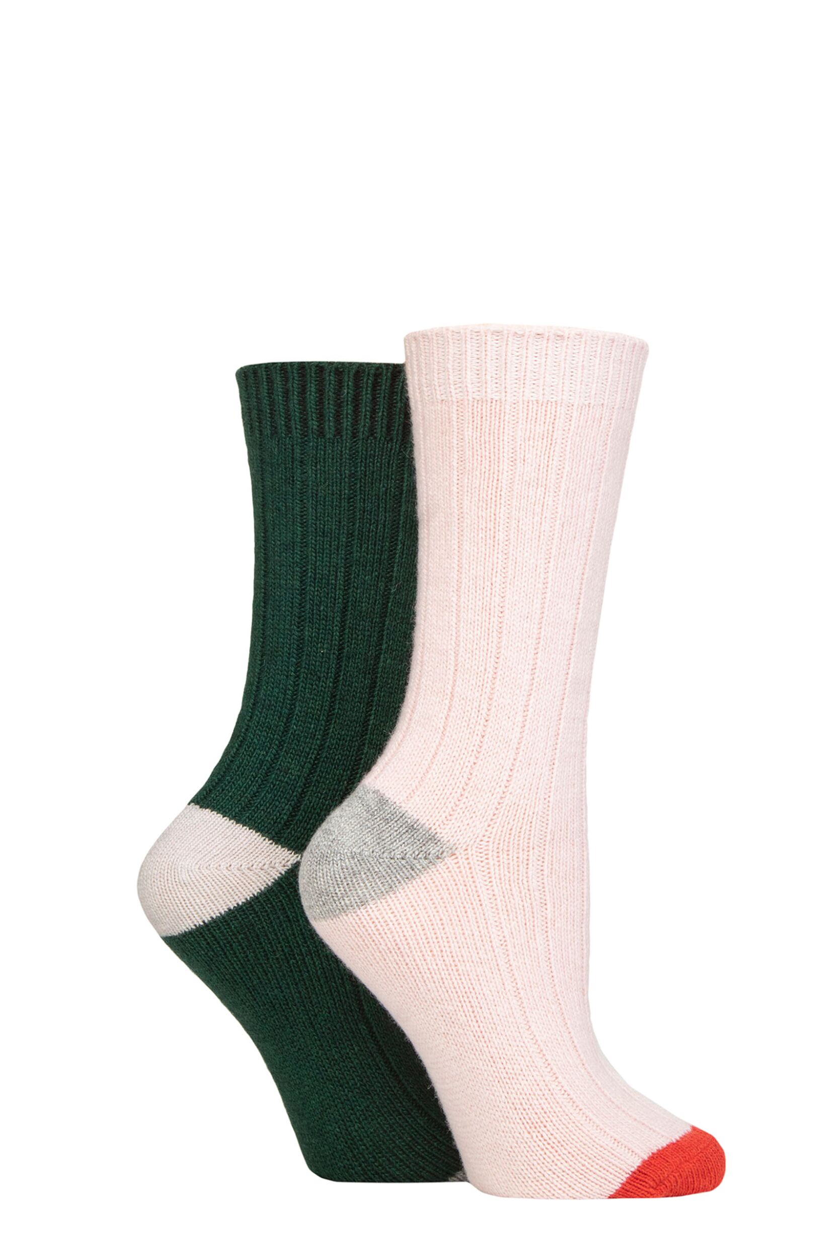 Women's 2 Pair Caroline Gardner Cashmere and Merino Wool Blend Socks Pink / Green 4-8