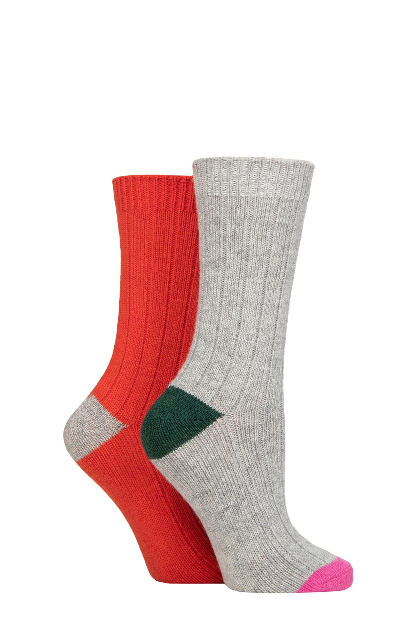 Women's 2 Pair Caroline Gardner Cashmere and Merino Wool Blend Socks Grey / Red 4-8