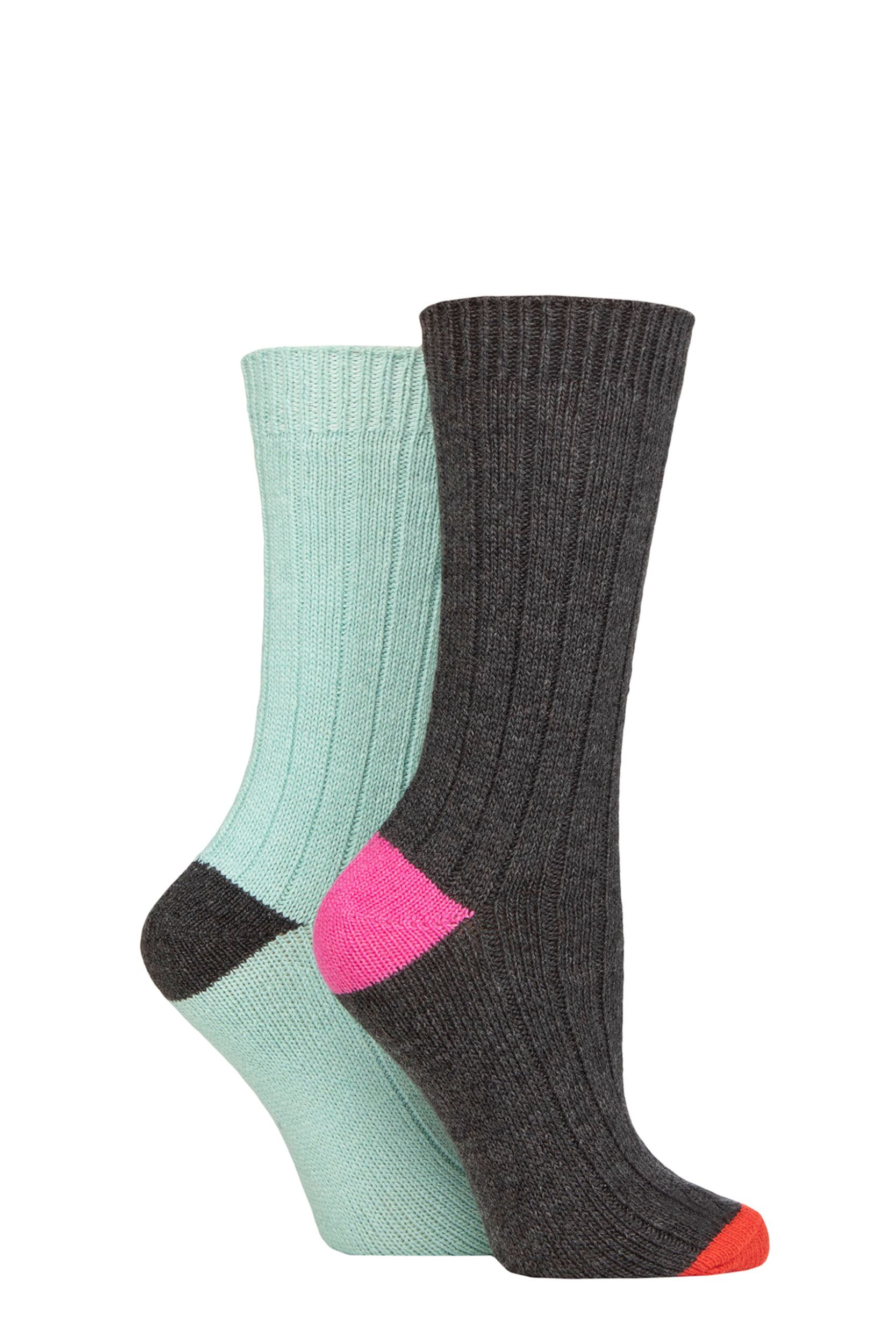 Women's 2 Pair Caroline Gardner Cashmere and Merino Wool Blend Socks Charcoal / Mint 4-8