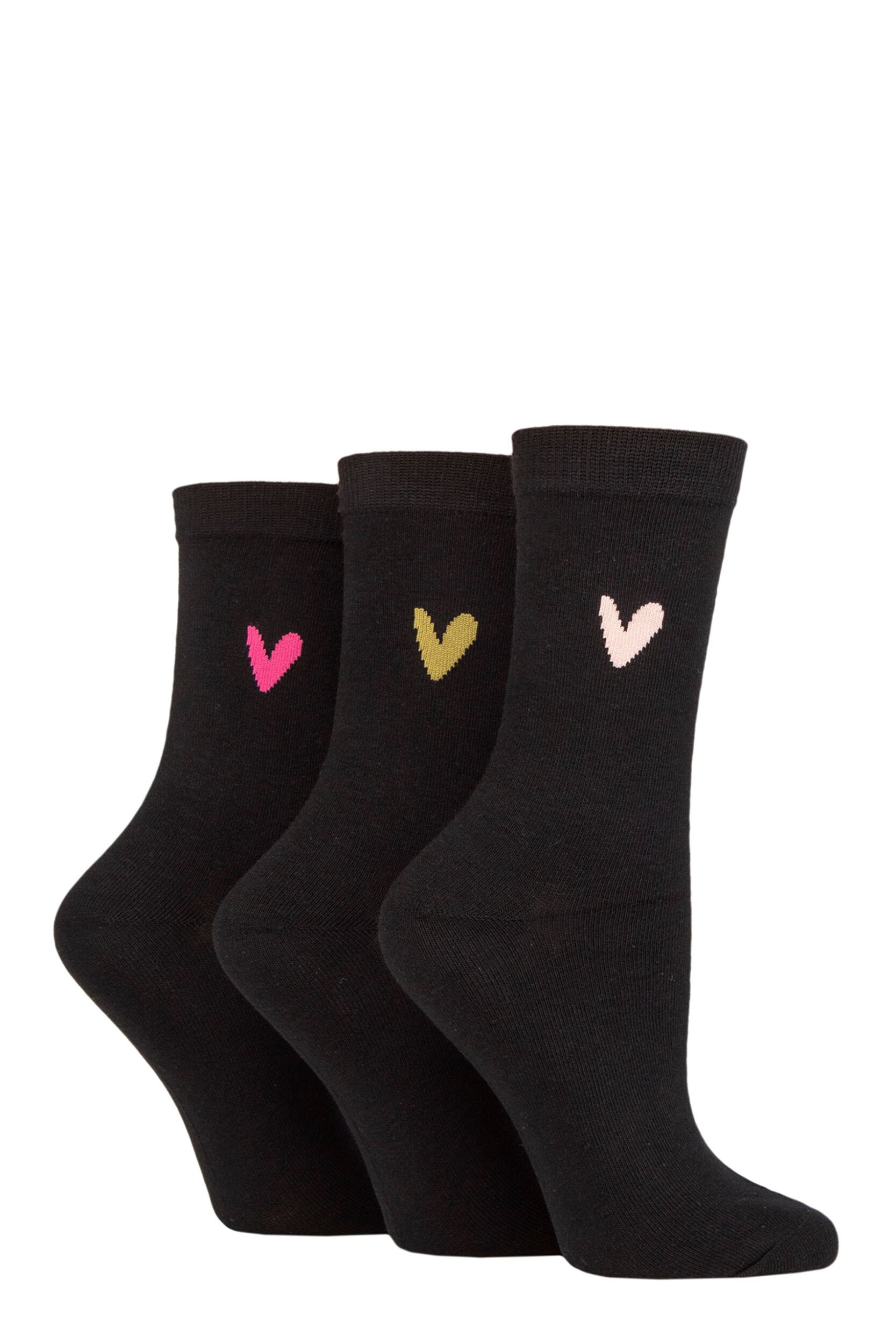 Women's 3 Pair Caroline Gardner Patterned Cotton Socks Black Heart 4-8 Ladies