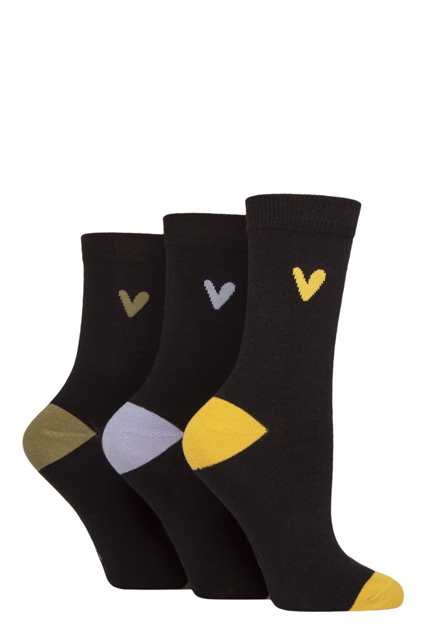 Women’s 3 Pair Caroline Gardner Patterned Cotton Socks Black / MVG 4-8