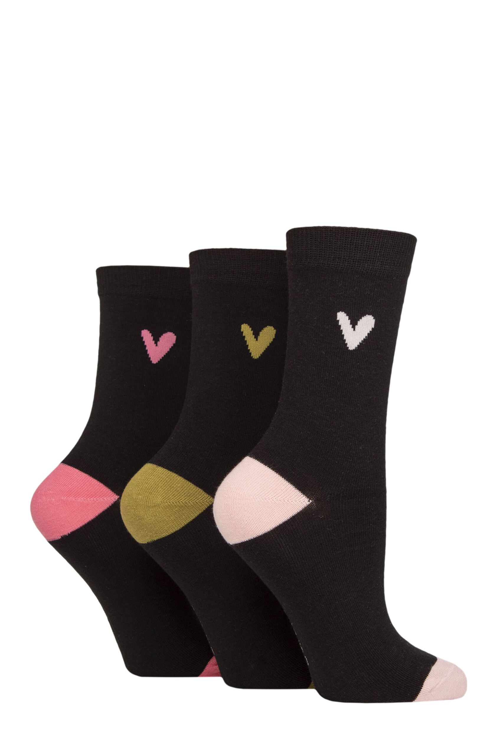 Women’s 3 Pair Caroline Gardner Patterned Cotton Socks Black / PGP 4-8