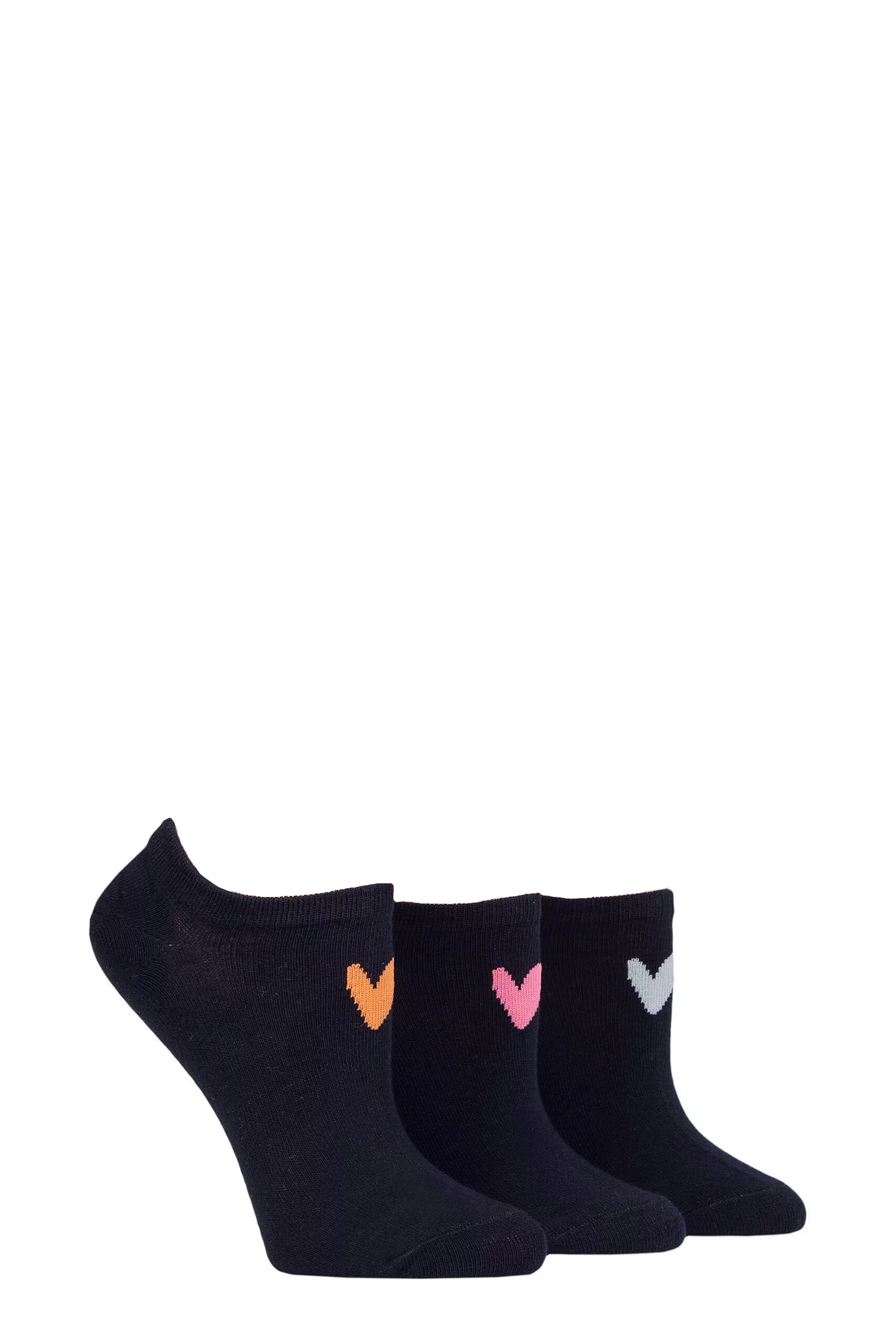 Women's 3 Pair Caroline Gardner Patterned Cotton Trainer Socks Navy Heart 4-8 Ladies