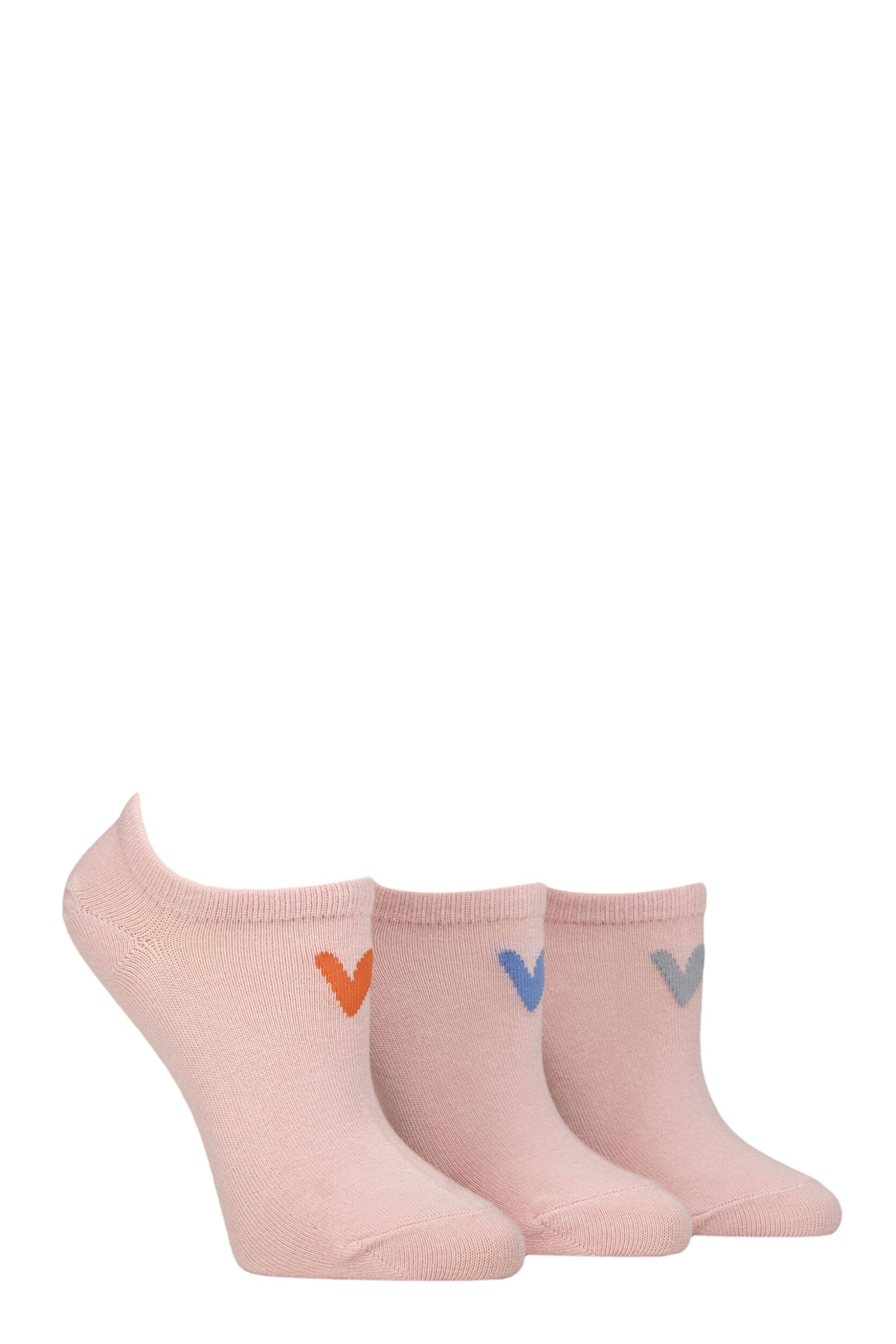 Women’s 3 Pair Caroline Gardner Patterned Cotton Trainer Socks Pink Heart 4-8