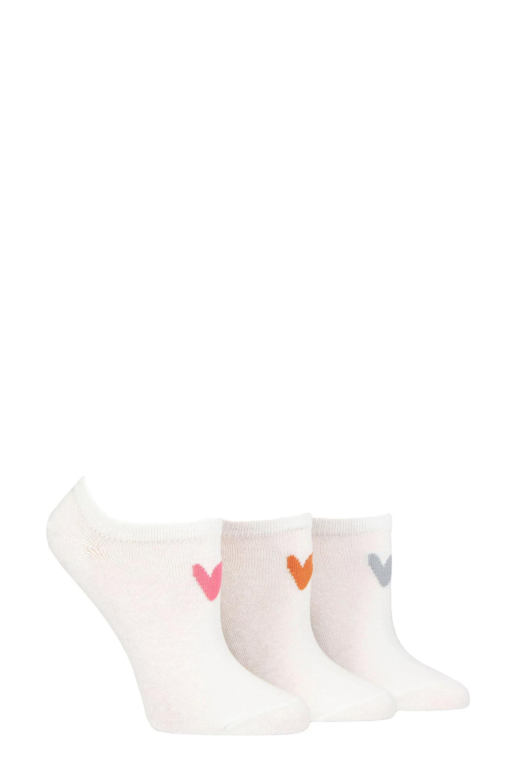 Women's 3 Pair Caroline Gardner Patterned Cotton Trainer Socks White Heart 4-8 Ladies