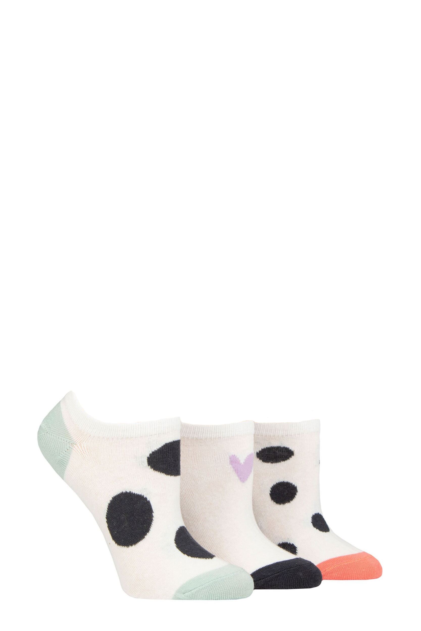 Women's 3 Pair Caroline Gardner Patterned Cotton Trainer Socks White Spots 4-8 Ladies