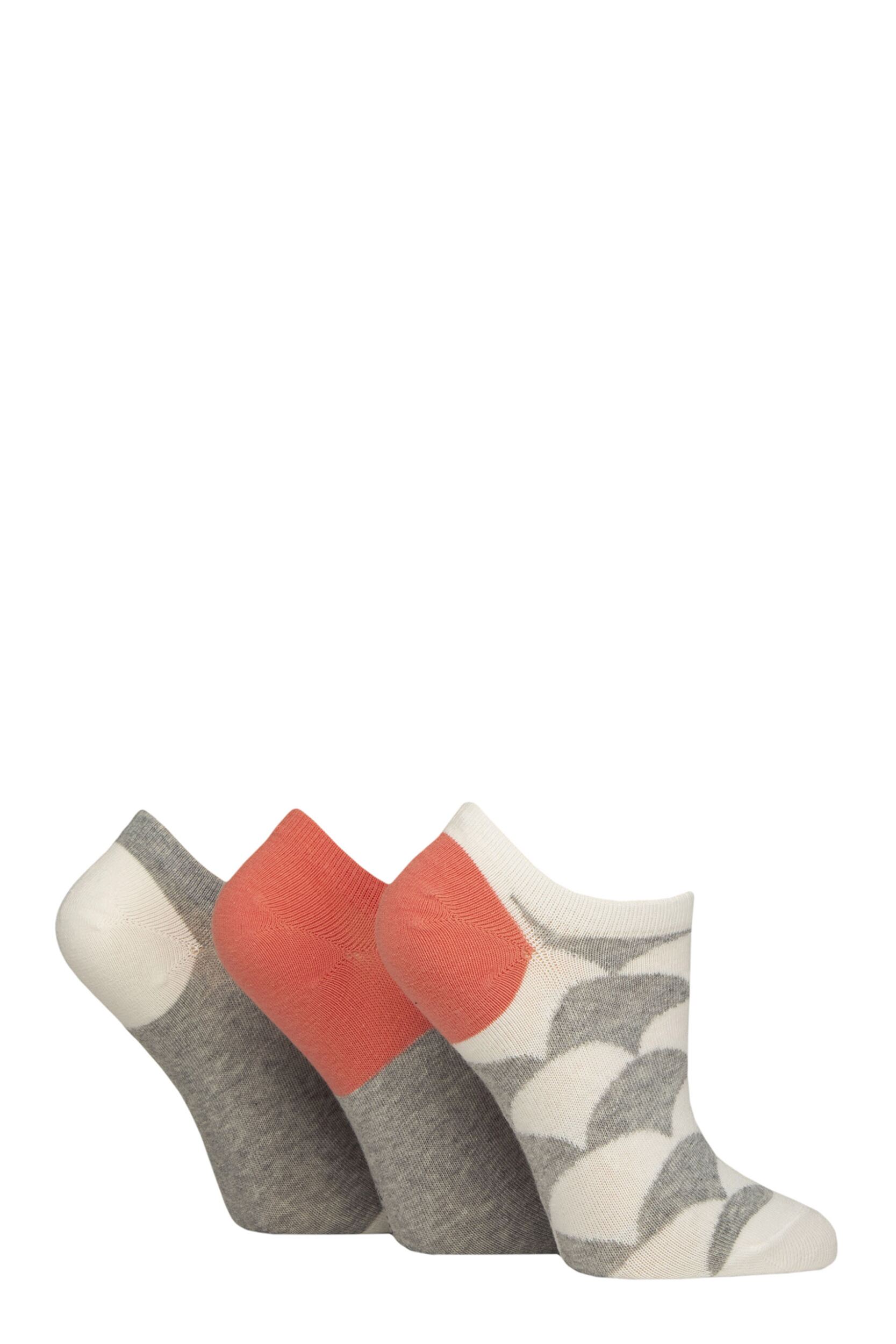 Women's 3 Pair Caroline Gardner Patterned Cotton Trainer Socks Mermaid Scale Grey 4-8 Women's