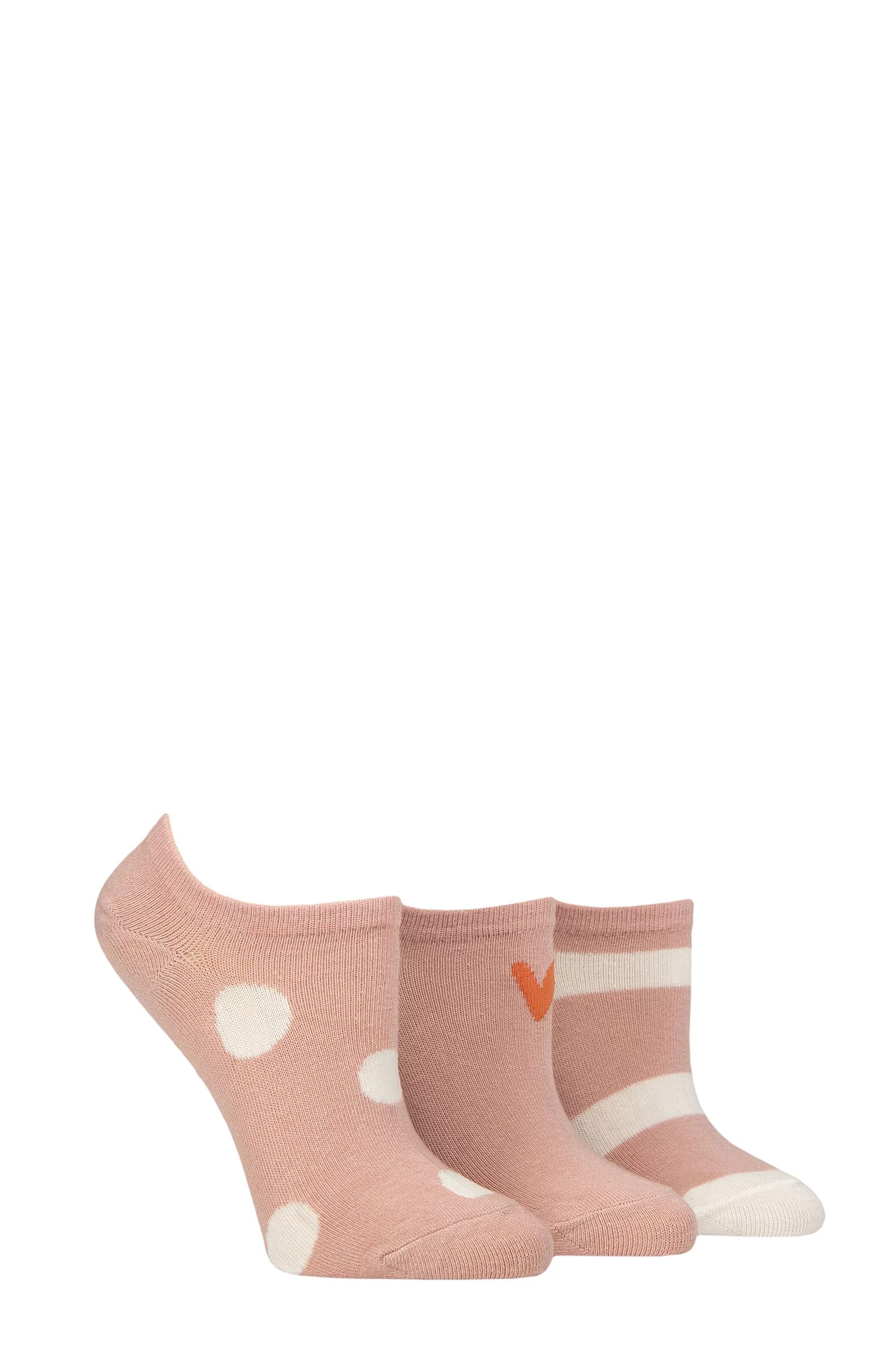 Women's 3 Pair Caroline Gardner Patterned Cotton Trainer Socks Spots / Stripes Pink 4