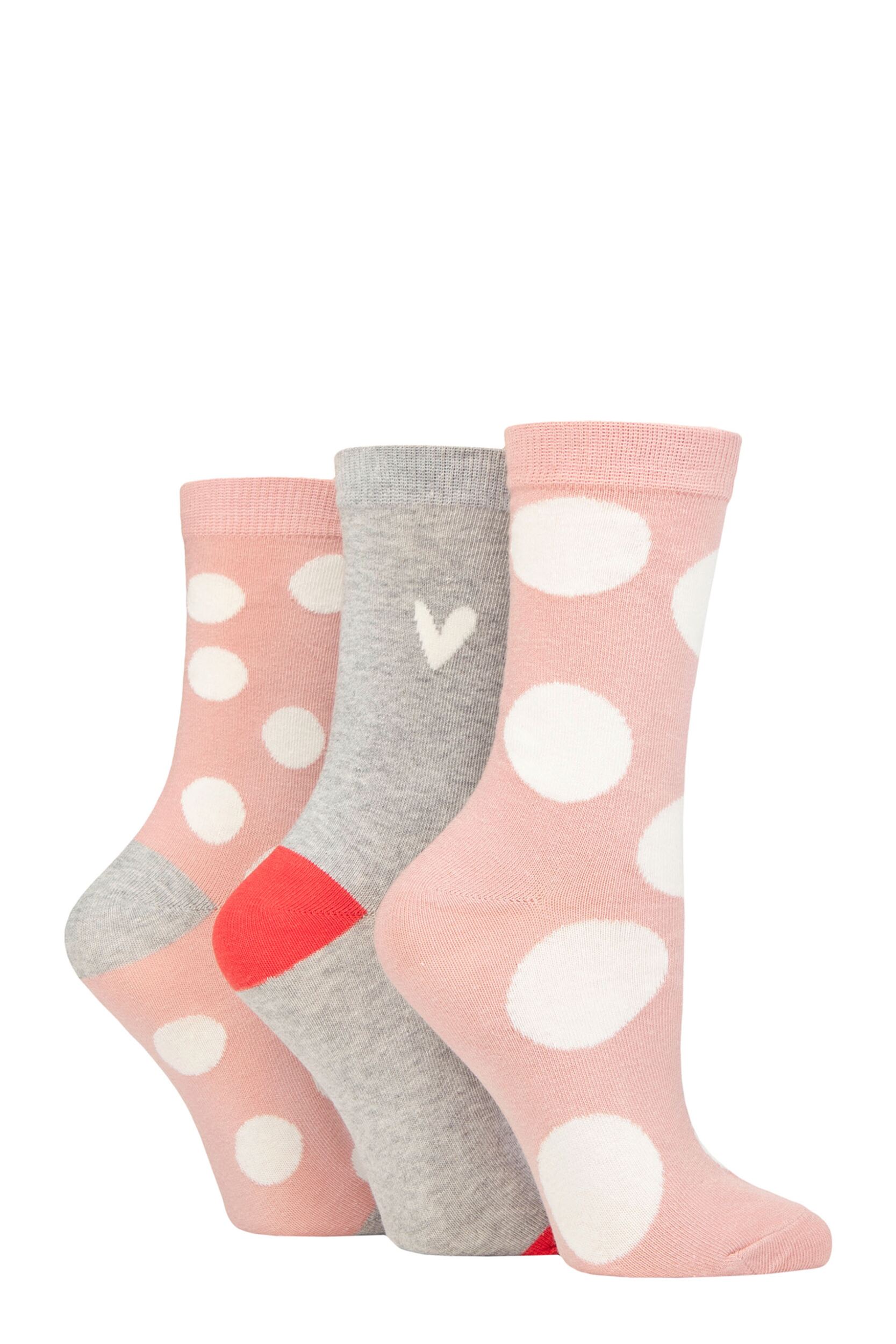 Women's 3 Pair Caroline Gardner Patterned Cotton Socks Pink Spots 4-8 Ladies