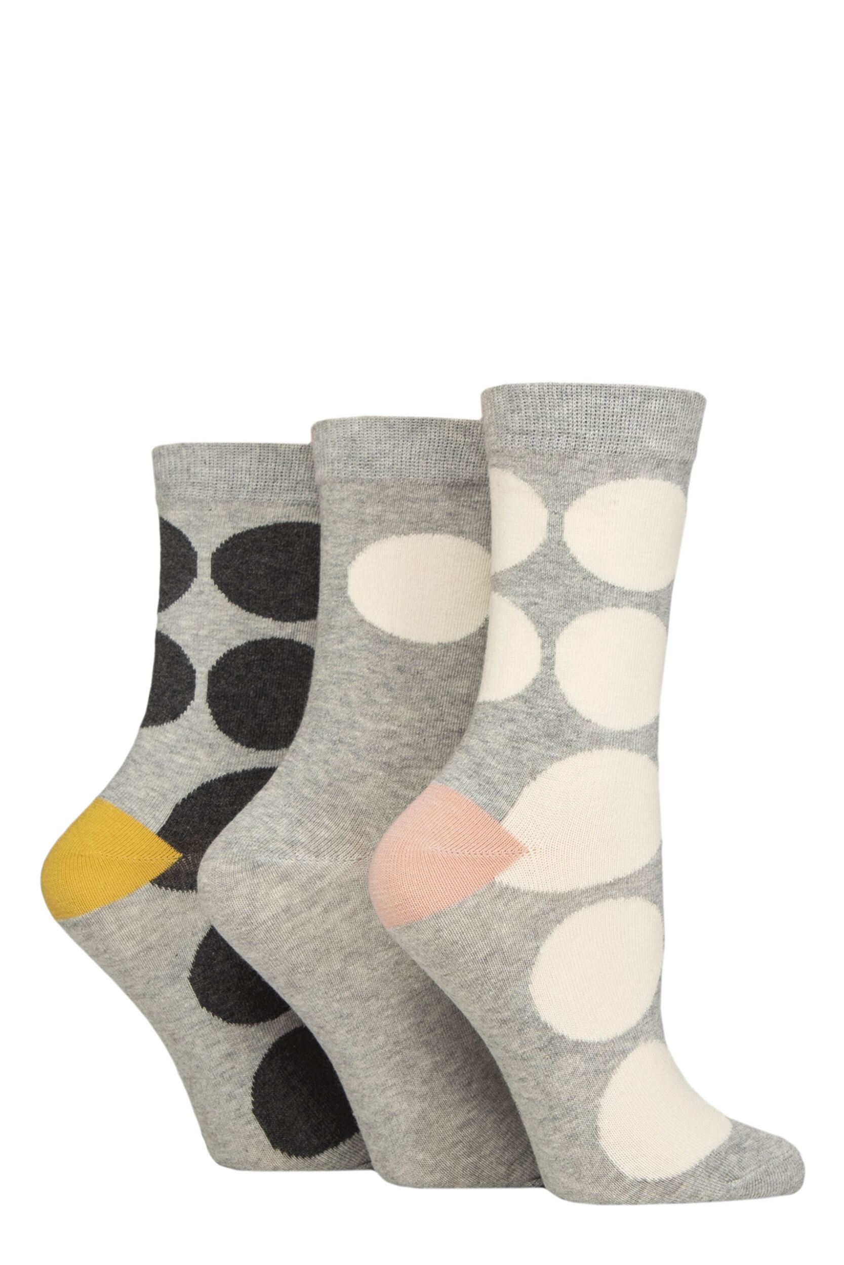 Women's 3 Pair Caroline Gardner Patterned Cotton Socks Large Spots Light Grey 4-8