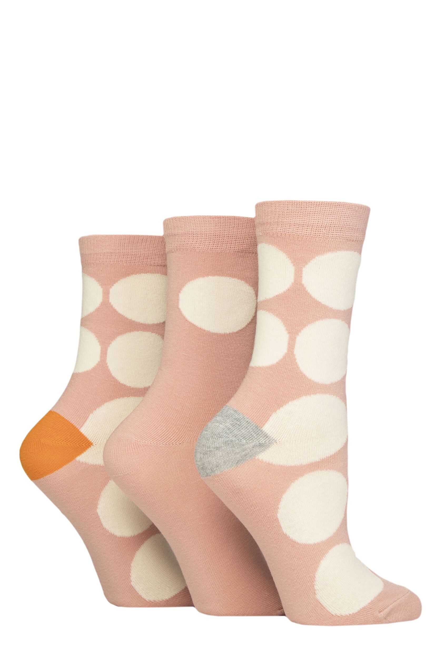 Women's 3 Pair Caroline Gardner Patterned Cotton Socks Large Spots Pink 4-8