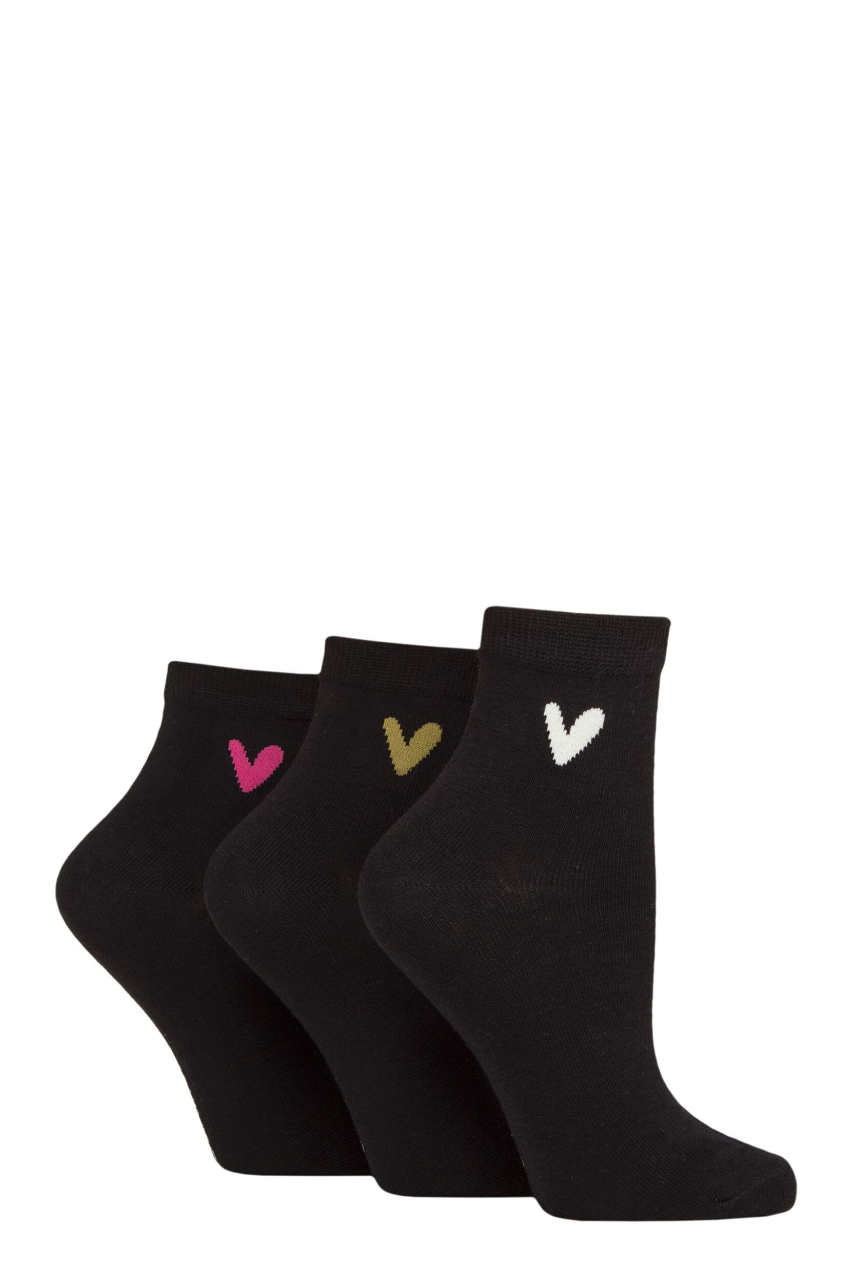Women’s 3 Pair Caroline Gardner Cotton Patterned Mid Length Crew Socks Hearts Black 4-8