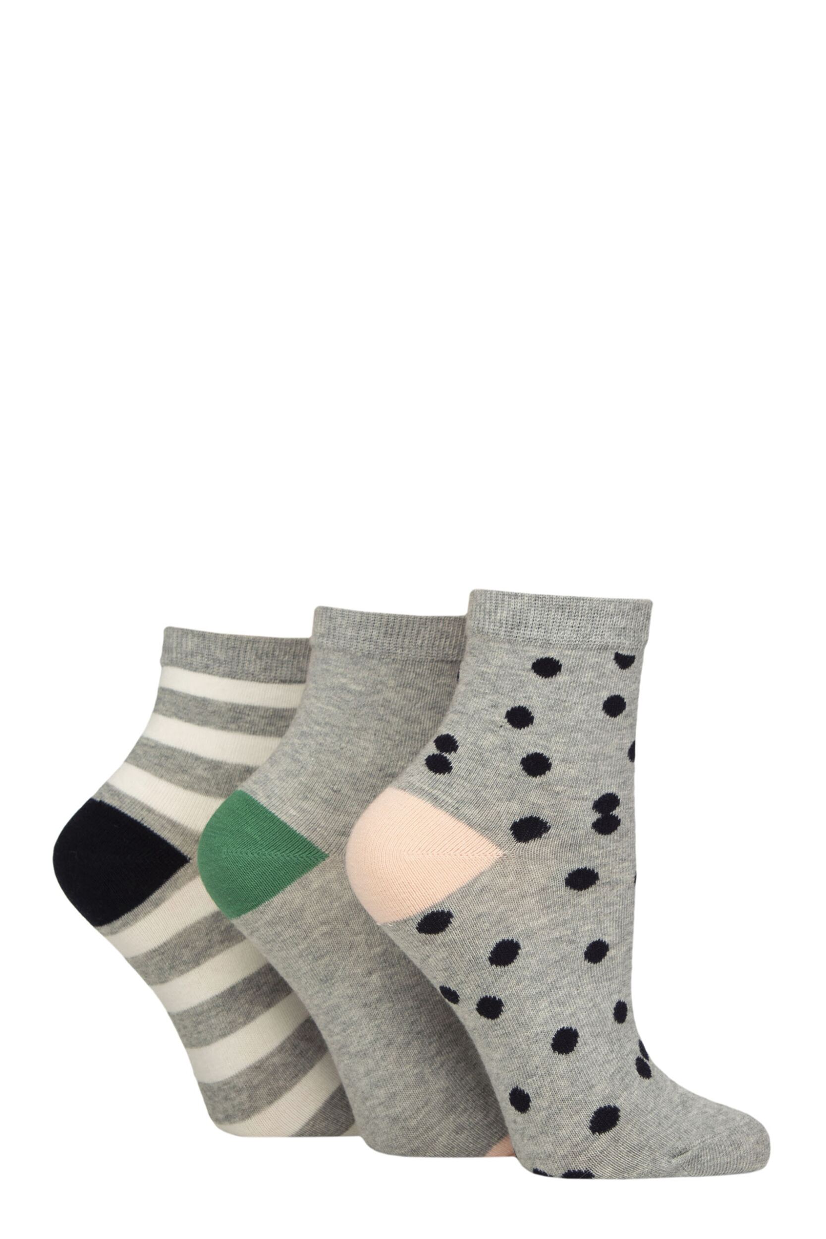 Women’s 3 Pair Caroline Gardner Cotton Patterned Mid Length Crew Socks Spot / Plain / Stripe 4-8