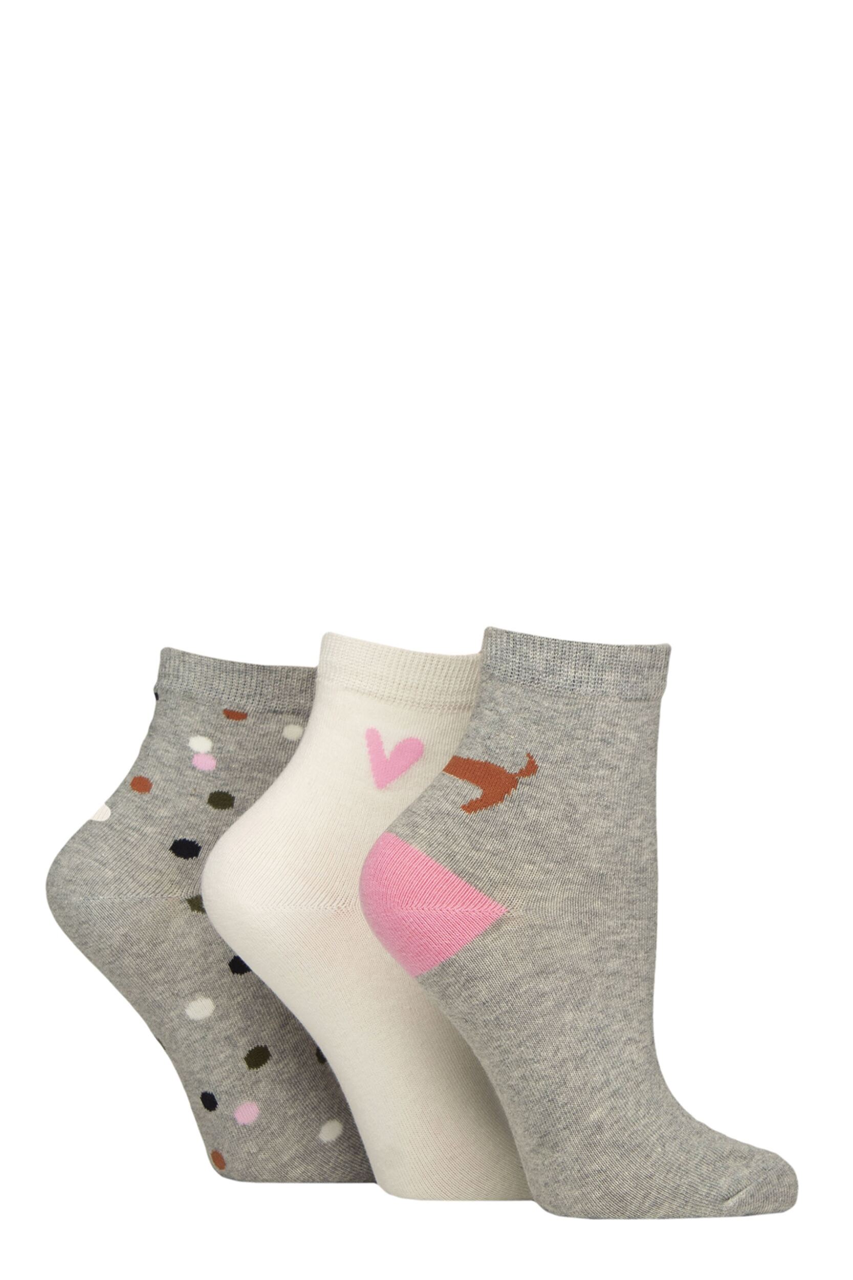 Women's 3 Pair Caroline Gardner Cotton Patterned Mid Length Crew Socks Dachshund / Heart / Spot 4-8 Women's