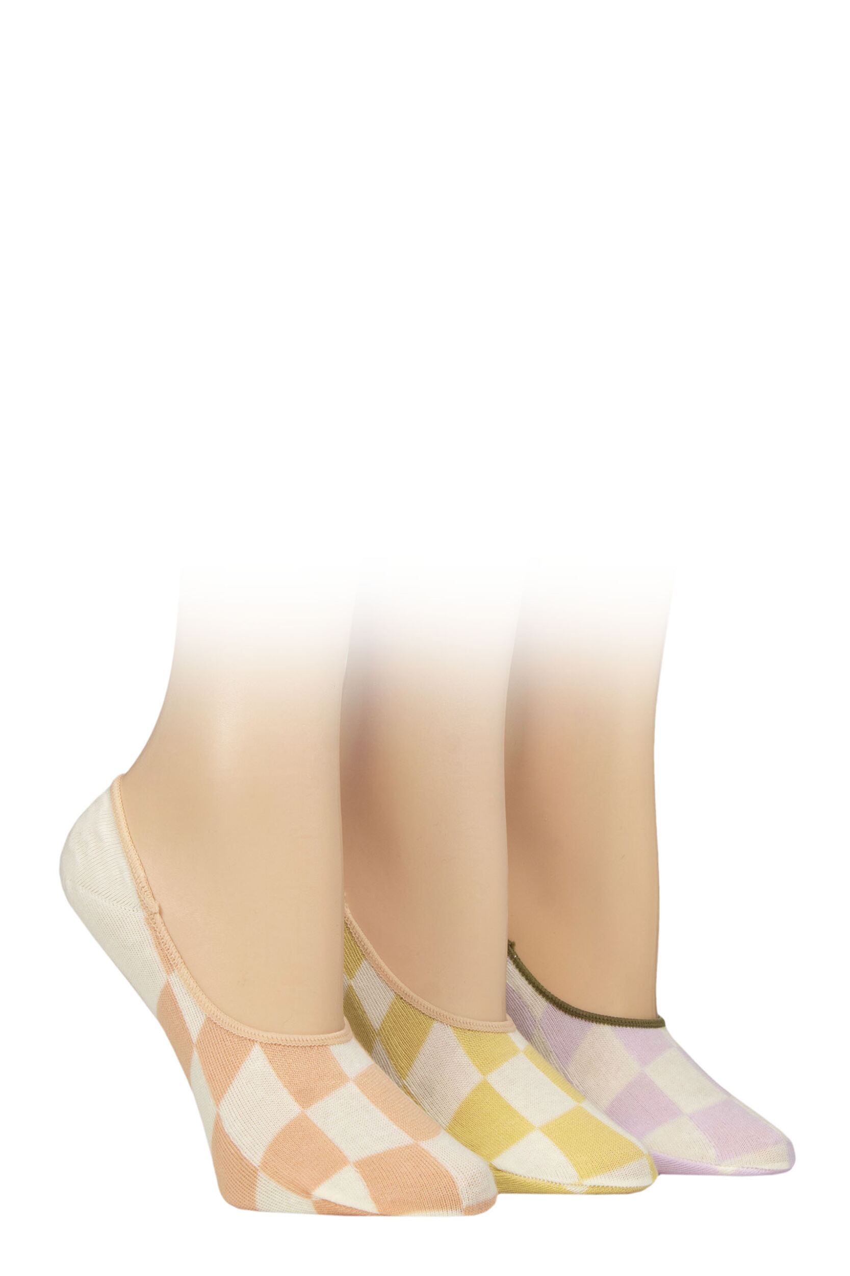 Women’s 3 Pair Caroline Gardner Casual Shoe Liner Socks Checker Snow 4-8