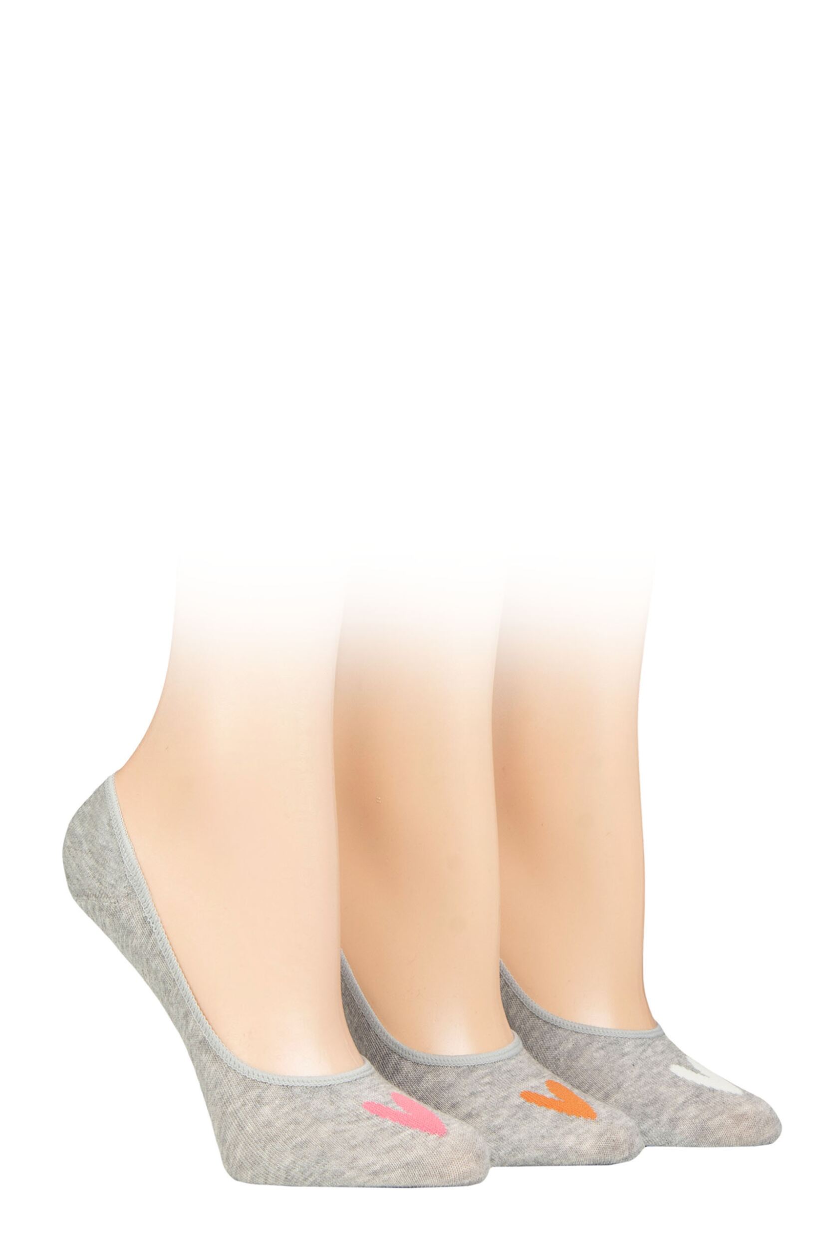 Women's 3 Pair Caroline Gardner Casual Shoe Liner Socks Hearts Light Grey 4-8