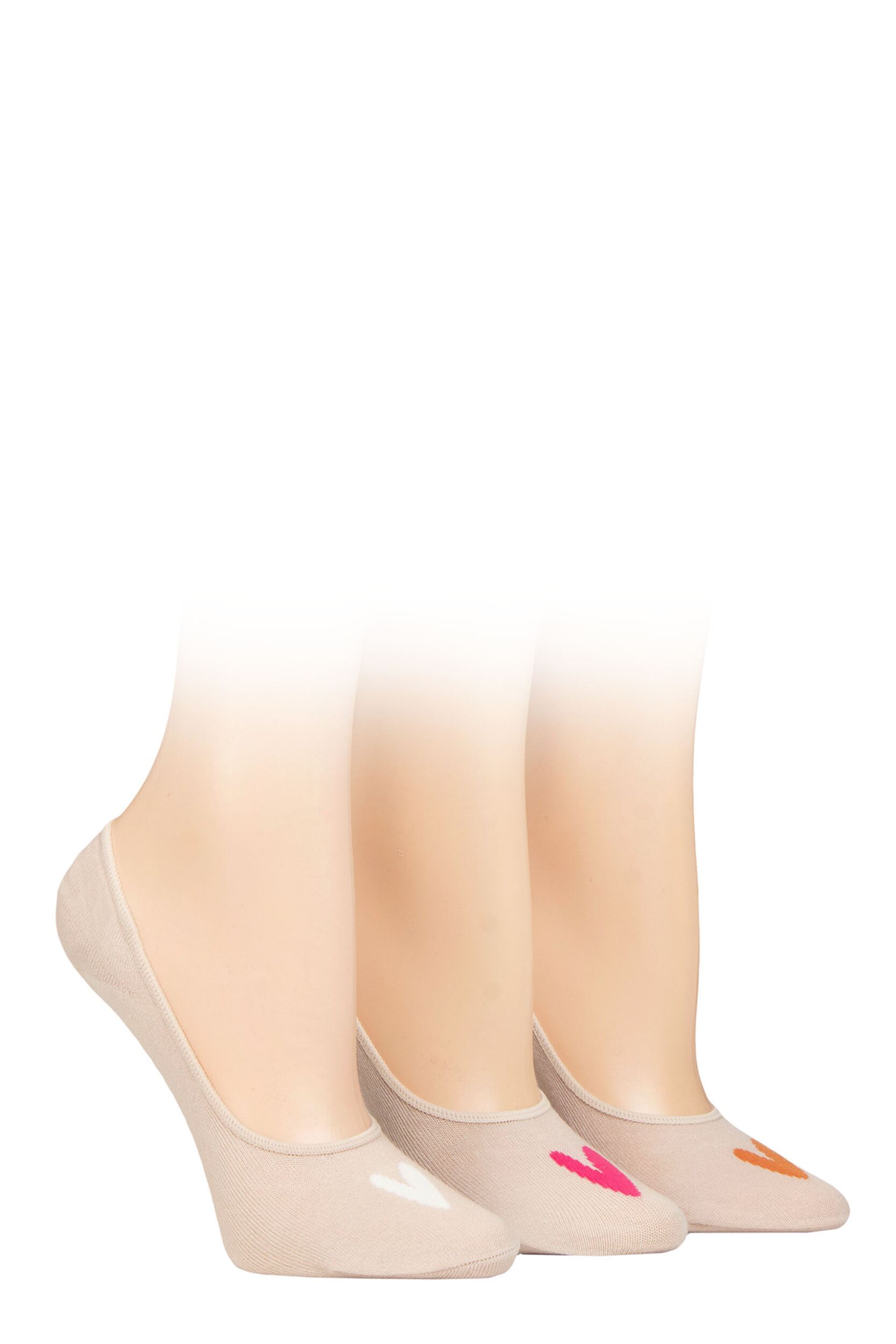 Women's 3 Pair Caroline Gardner Casual Shoe Liner Socks Hearts Nude 4-8