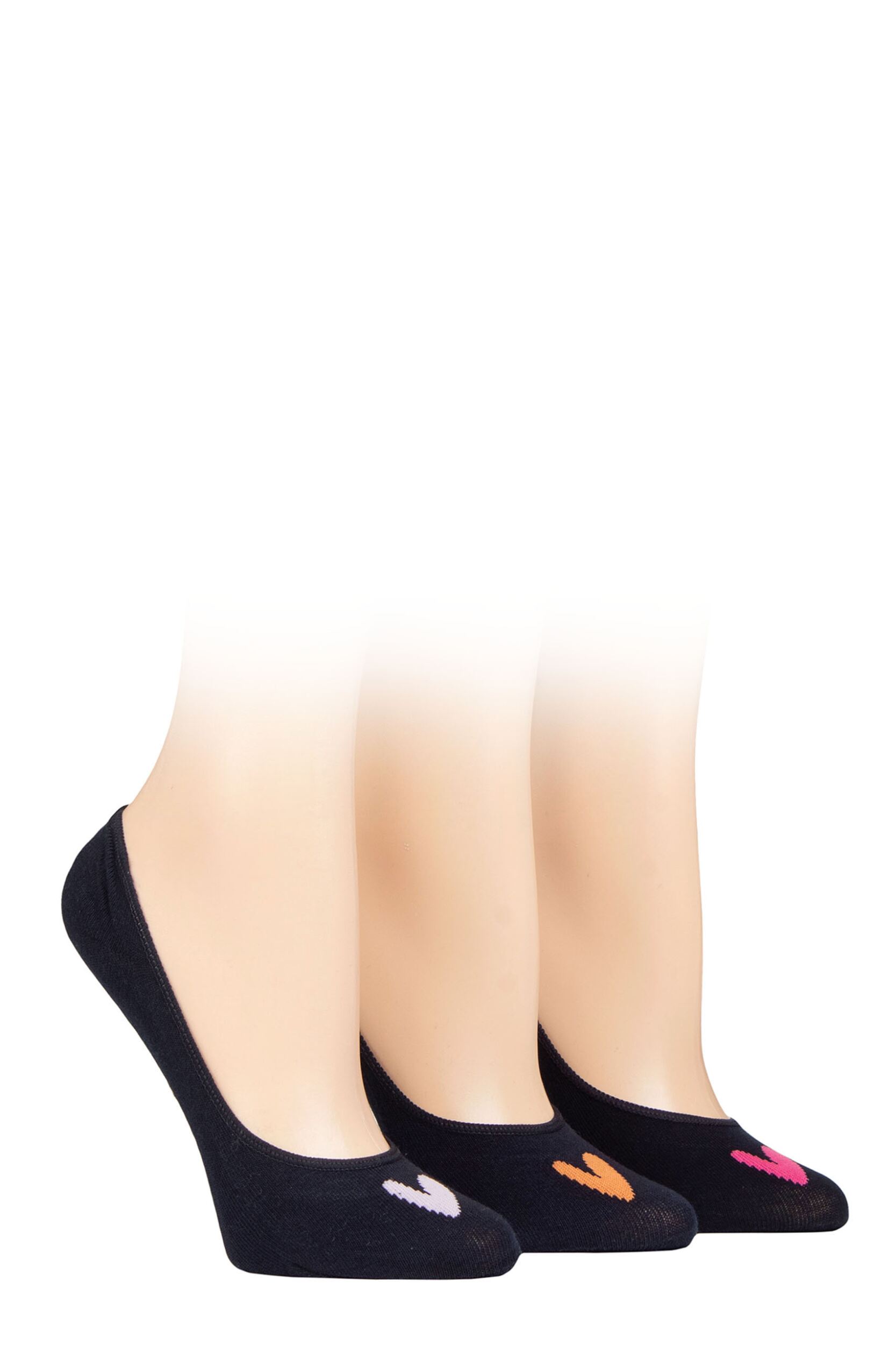 Women’s 3 Pair Caroline Gardner Casual Shoe Liner Socks Hearts Navy 4-8