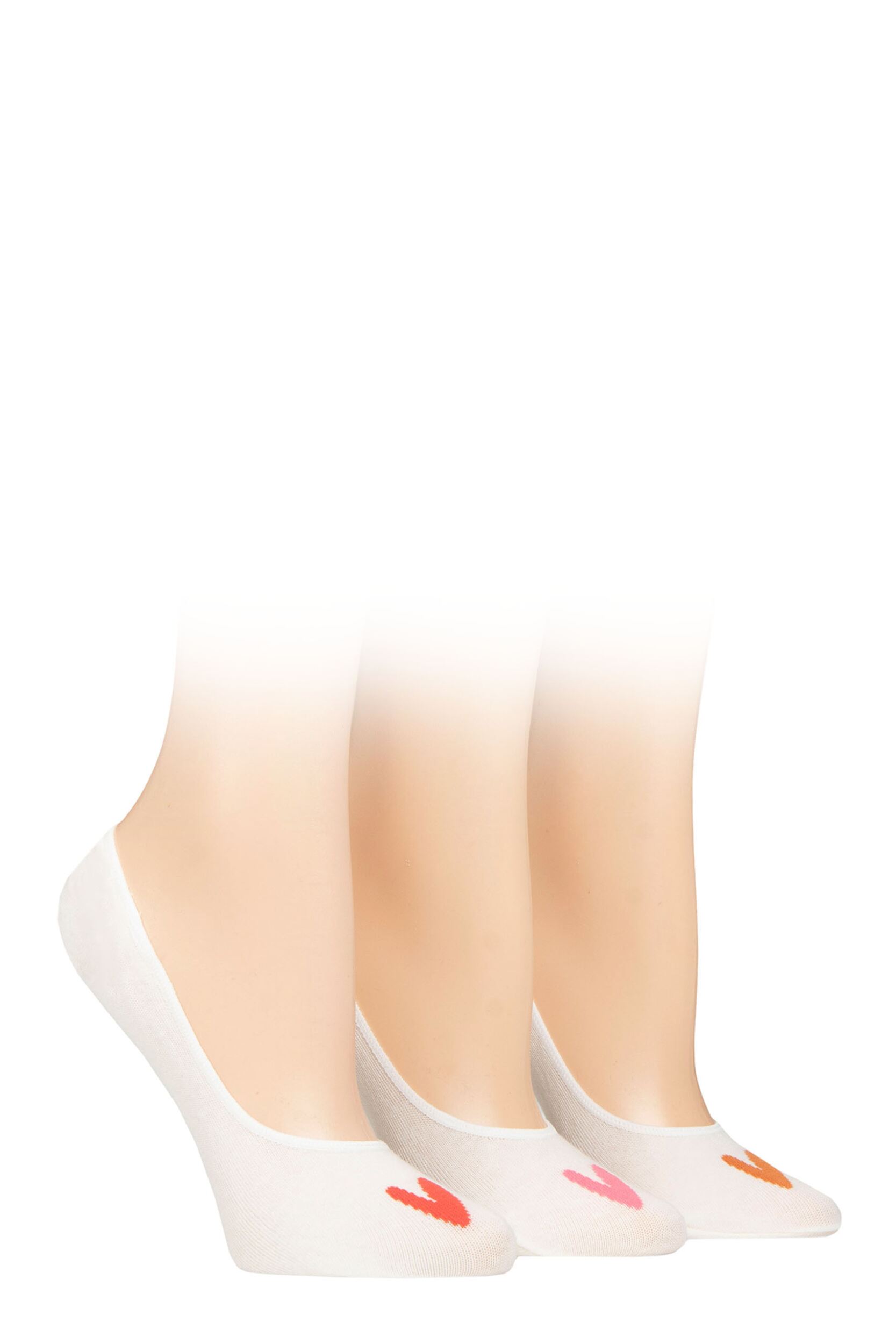 Women's 3 Pair Caroline Gardner Casual Shoe Liner Socks Hearts White 4-8