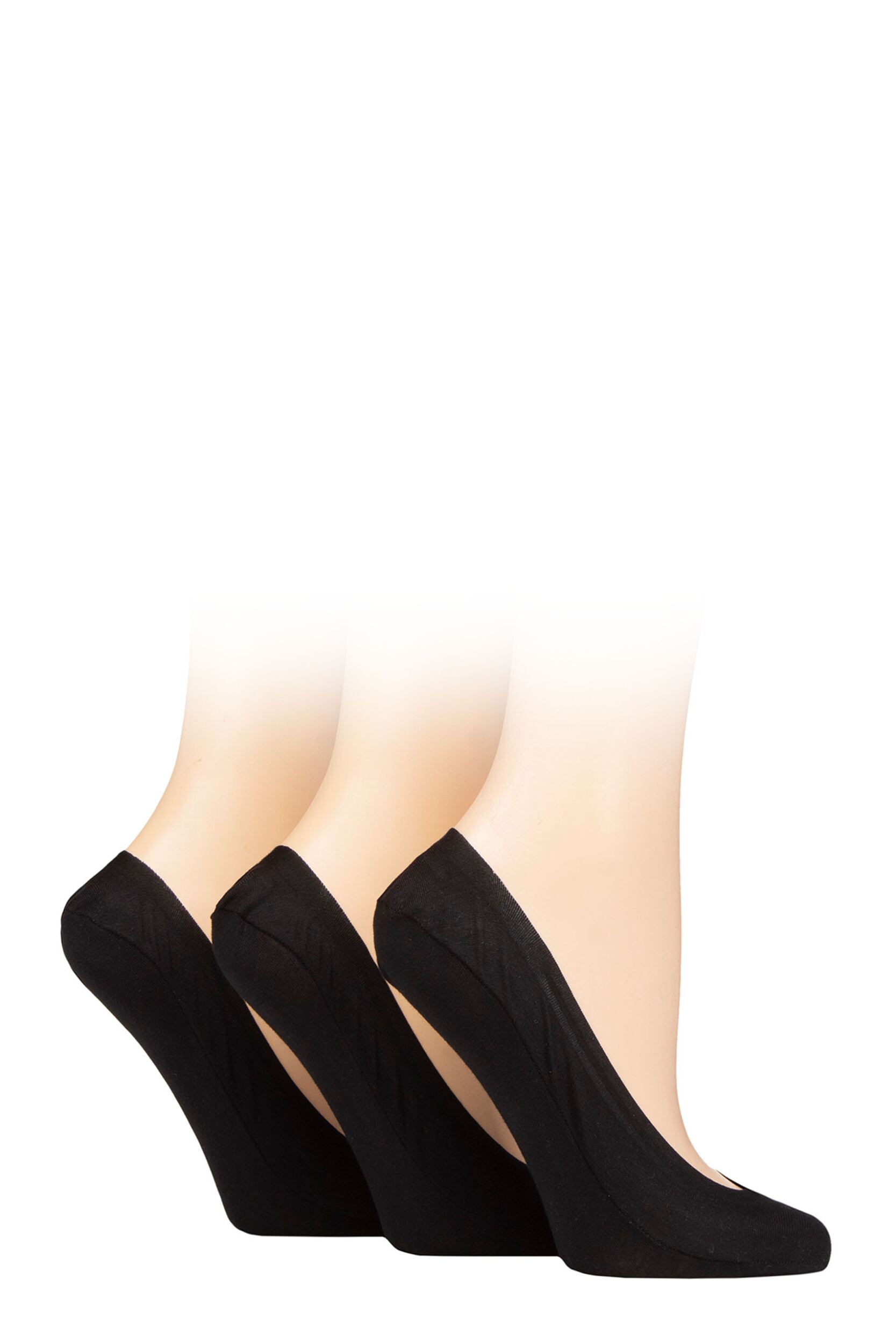 Women's 3 Pair Caroline Gardner Plain Cotton No-Show Shoe Liner Socks Black 4-8
