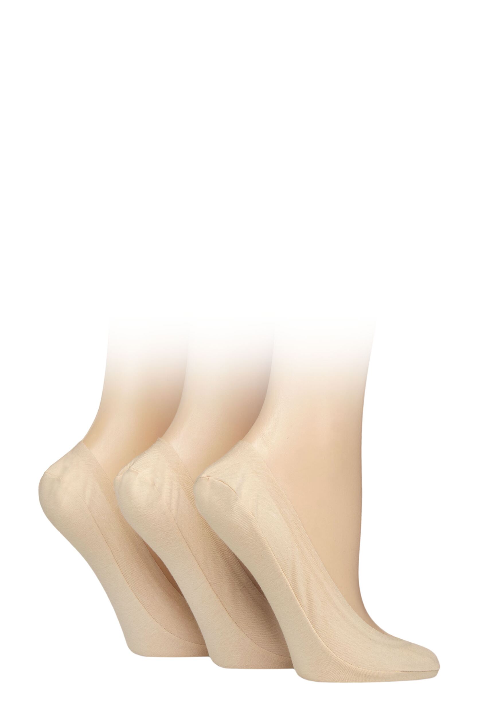 Women’s 3 Pair Caroline Gardner Plain Cotton No-Show Shoe Liner Socks Nude 4-8