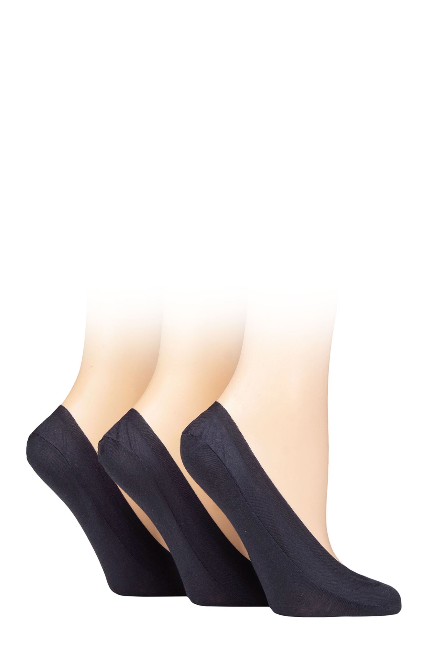 Women's 3 Pair Caroline Gardner Plain Cotton No-Show Shoe Liner Socks Navy 4-8