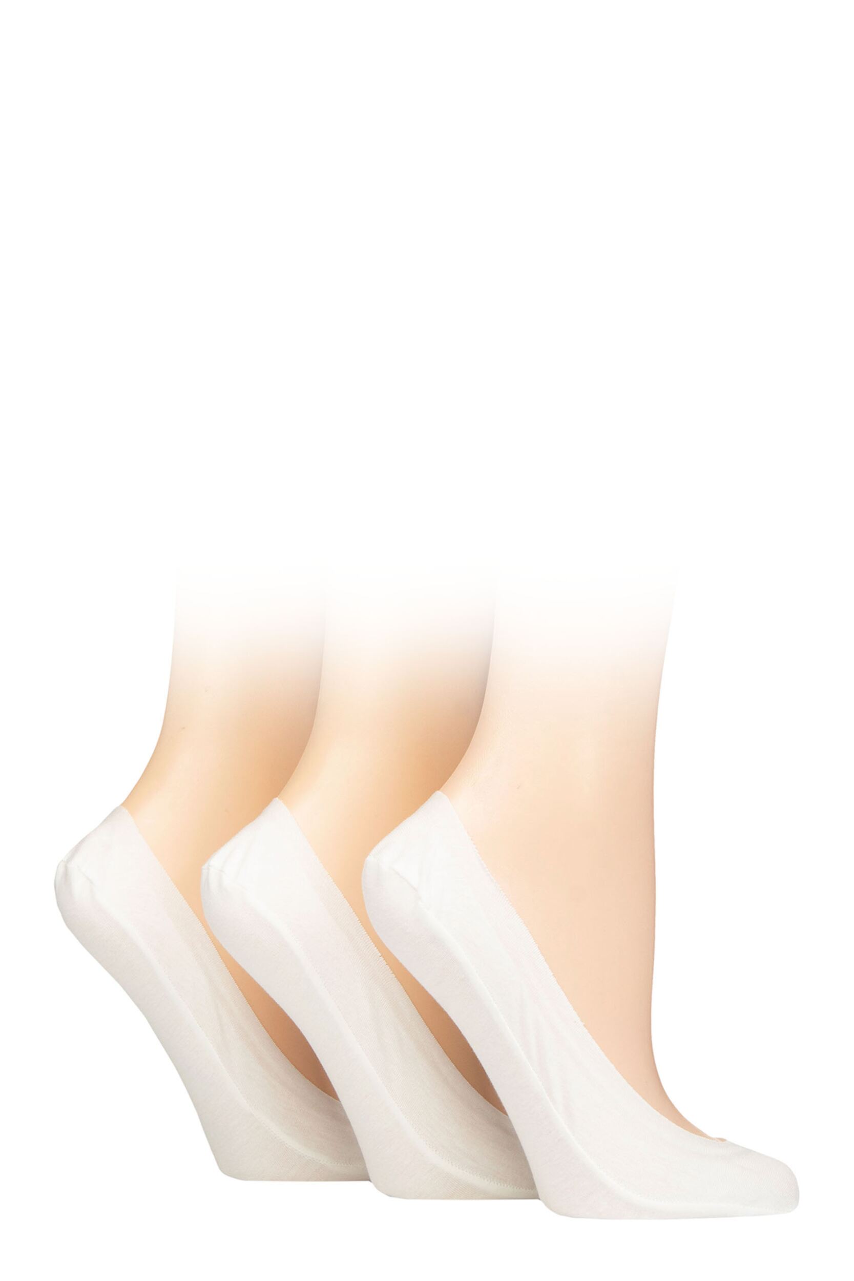 Women's 3 Pair Caroline Gardner Plain Cotton No-Show Shoe Liner Socks White 4-8