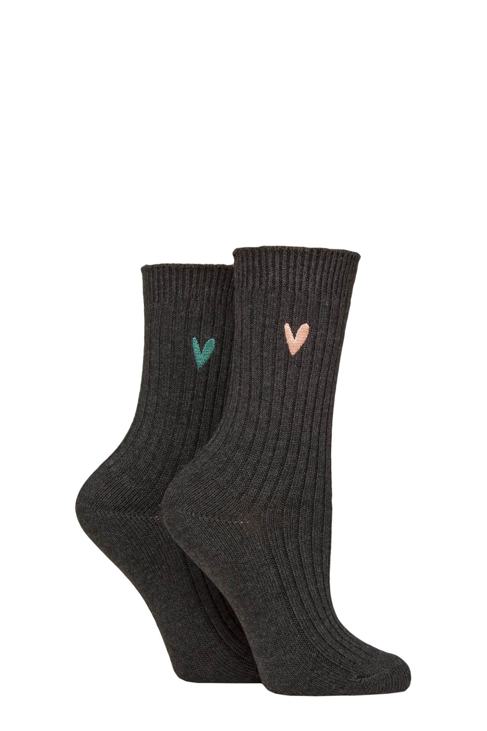 Women's 2 Pair Caroline Gardner Bamboo Ribbed Light Weight Boot Socks Charcoal Pink / Green 4-8 Women's