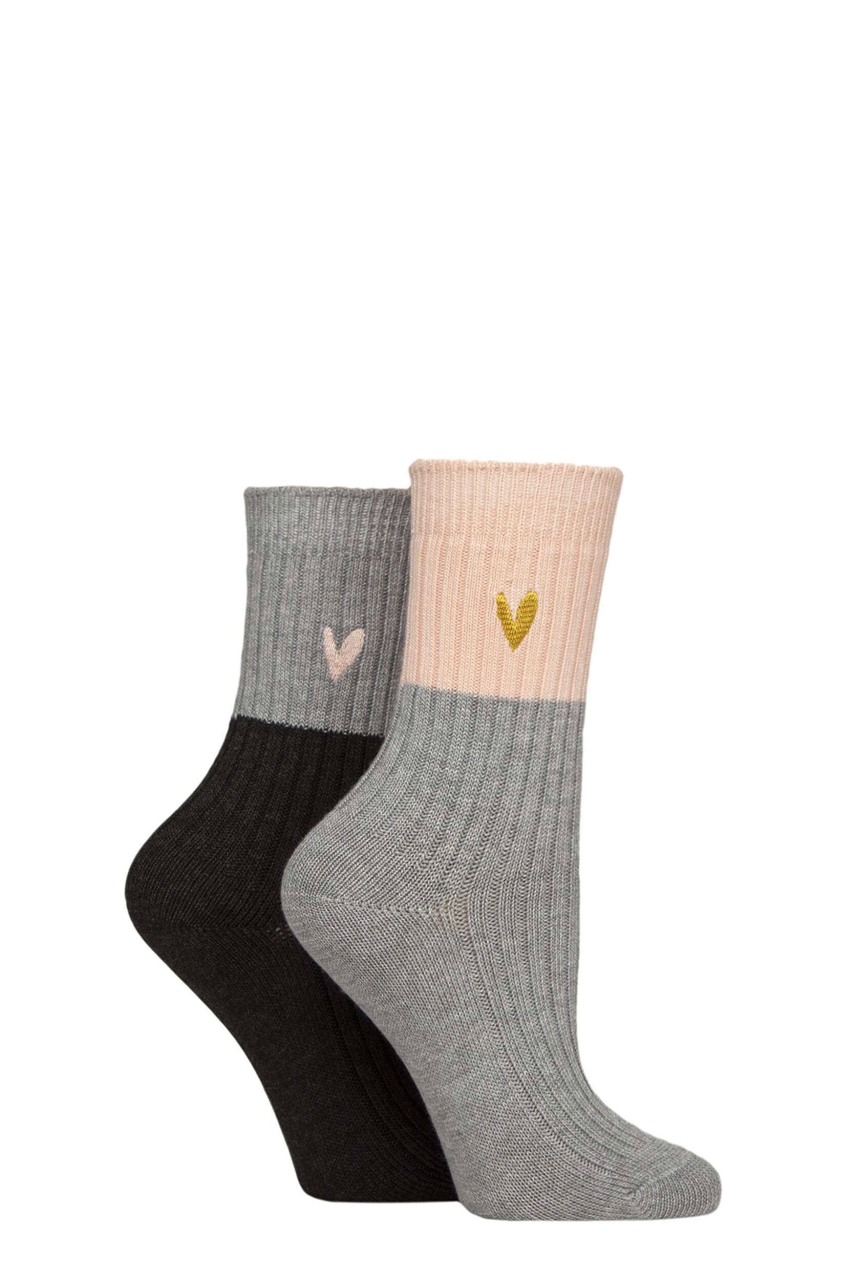Women's 2 Pair Caroline Gardner Bamboo Ribbed Light Weight Boot Socks Block Stripe Grey / Pink 4-8 Women's