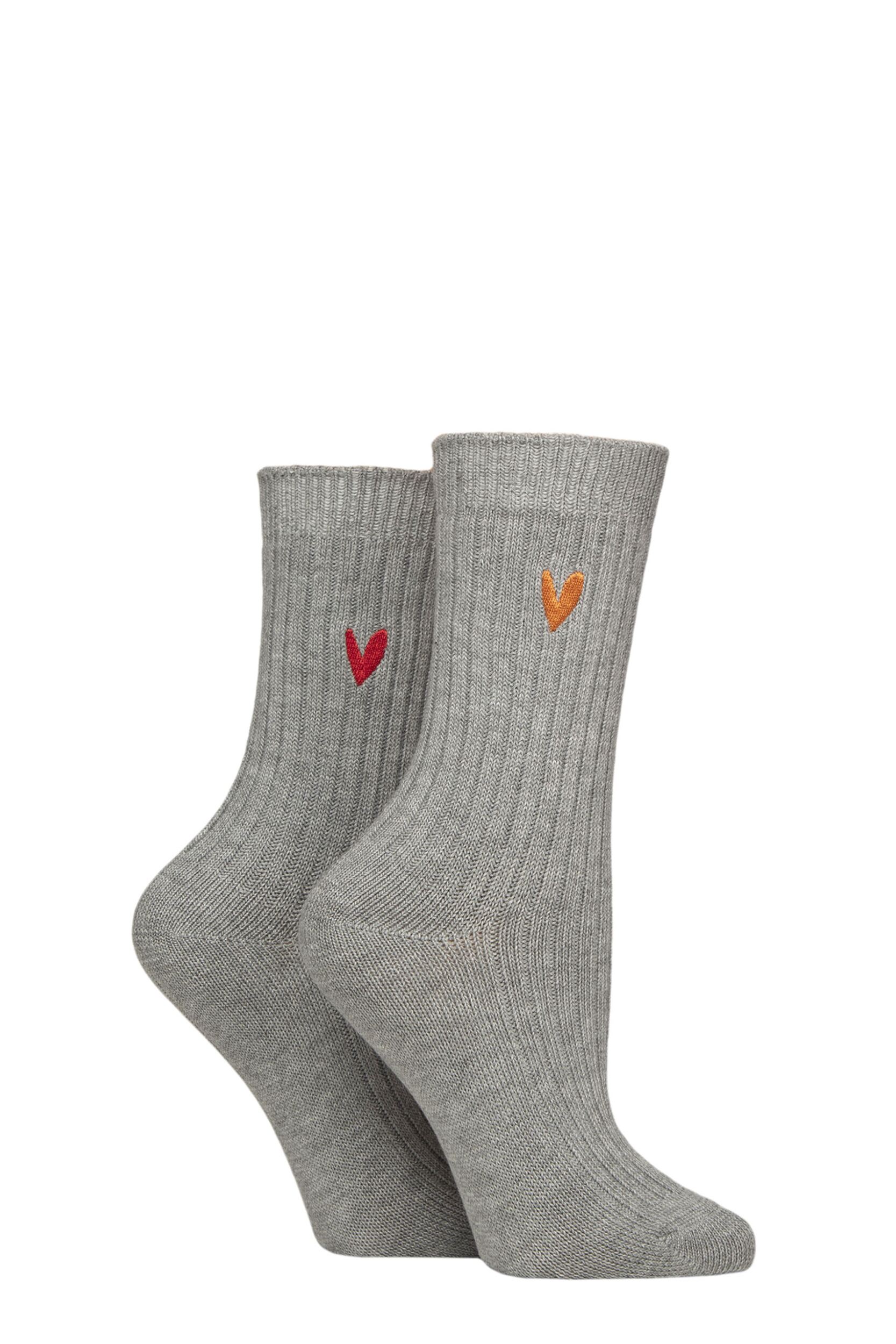 Women's 2 Pair Caroline Gardner Bamboo Ribbed Light Weight Boot Socks Light Grey / Orange / Red 4-8 Women's