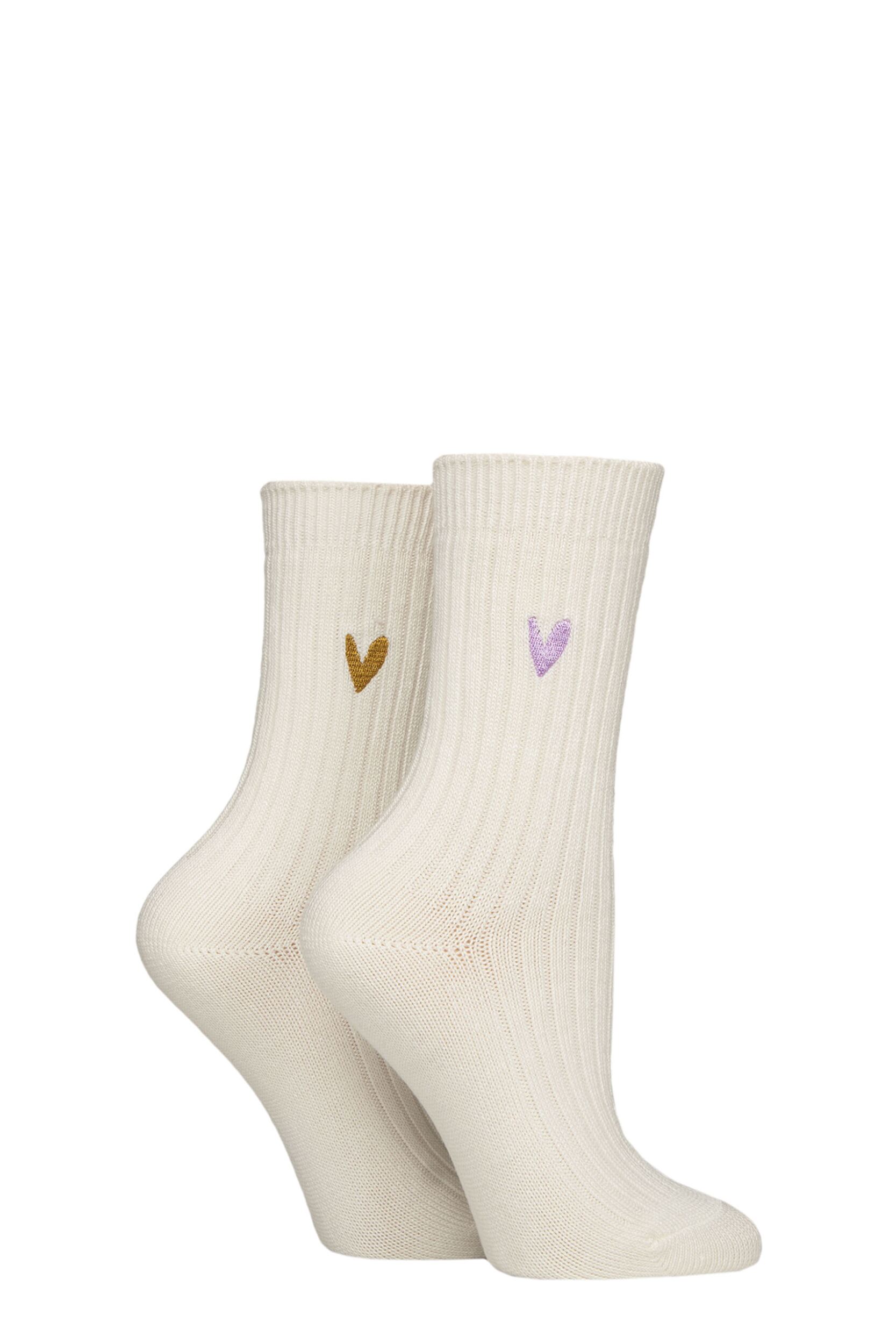 Women's 2 Pair Caroline Gardner Bamboo Ribbed Light Weight Boot Socks Snow Lilac / Gold 4-8 Women's
