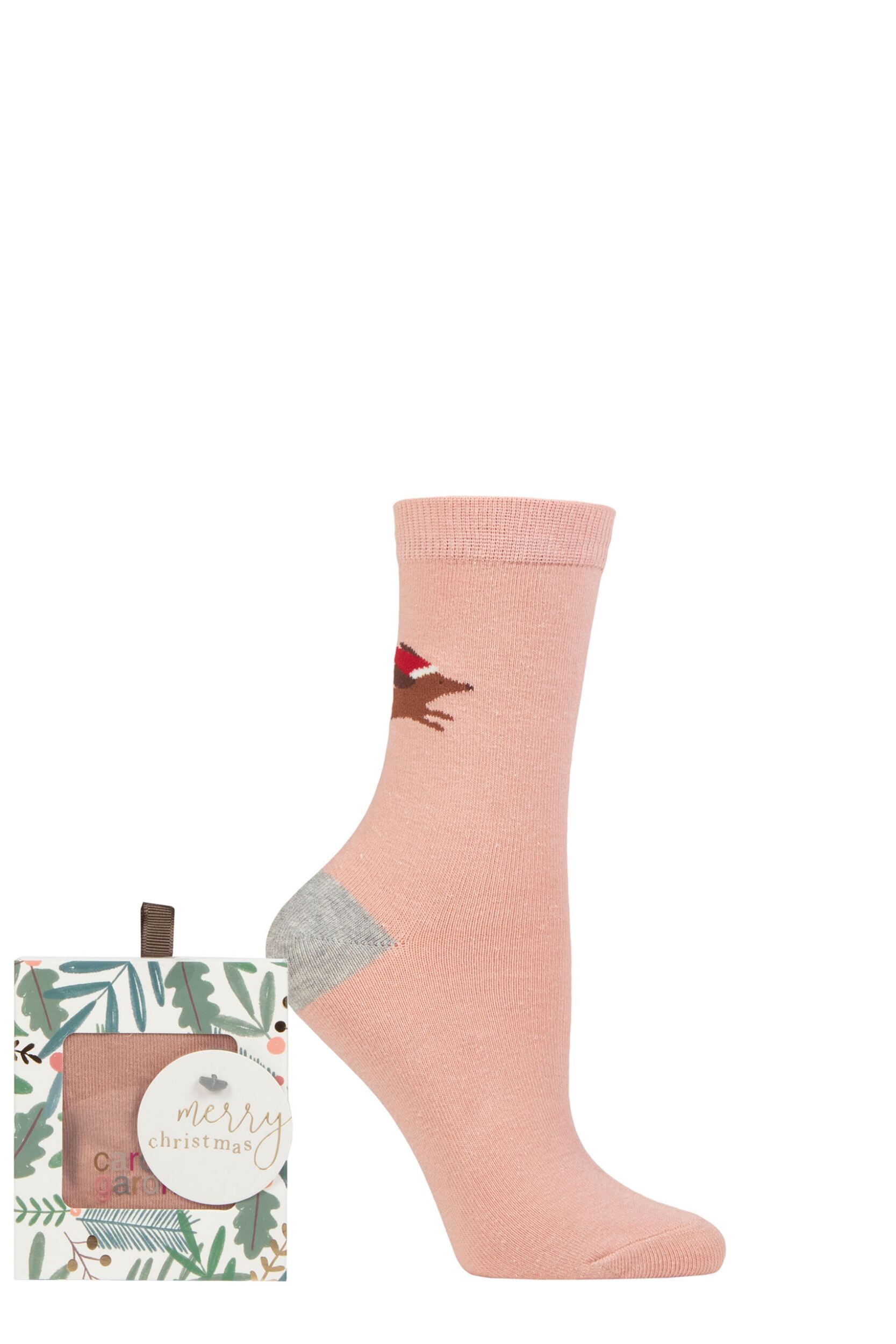 Women's 1 Pair Caroline Gardner Christmas Foliage Gift Boxed Cotton Socks Dachshund 4-8 Ladies