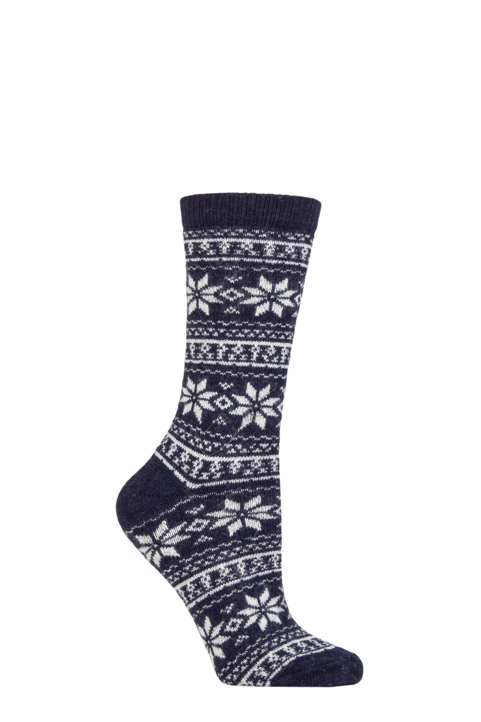 Women’s 1 Pair Charnos Cashmere Fairisle Socks Navy One Size