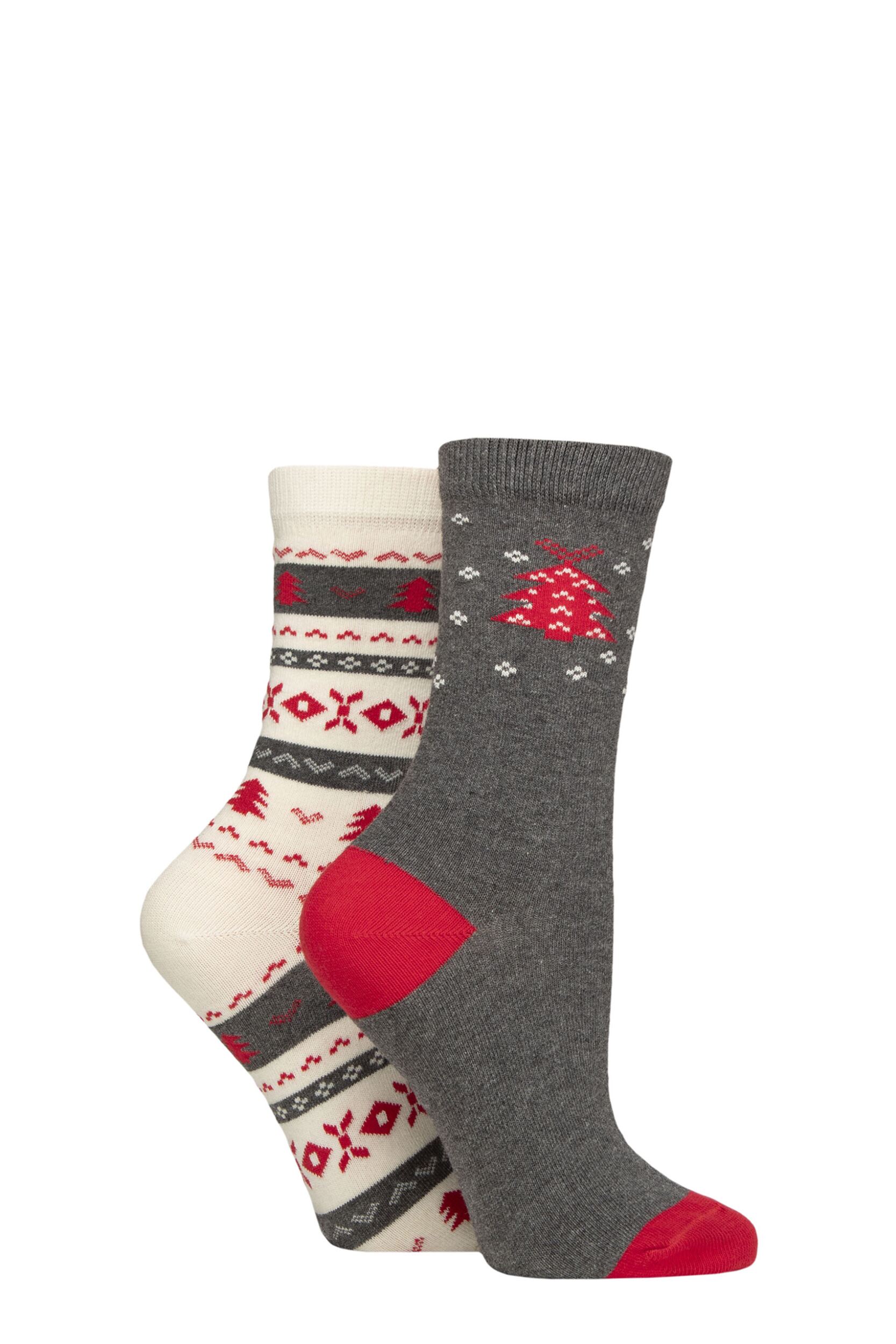 Women's 2 Pair Charnos Christmas Tree and Fairisle Socks Grey One Size