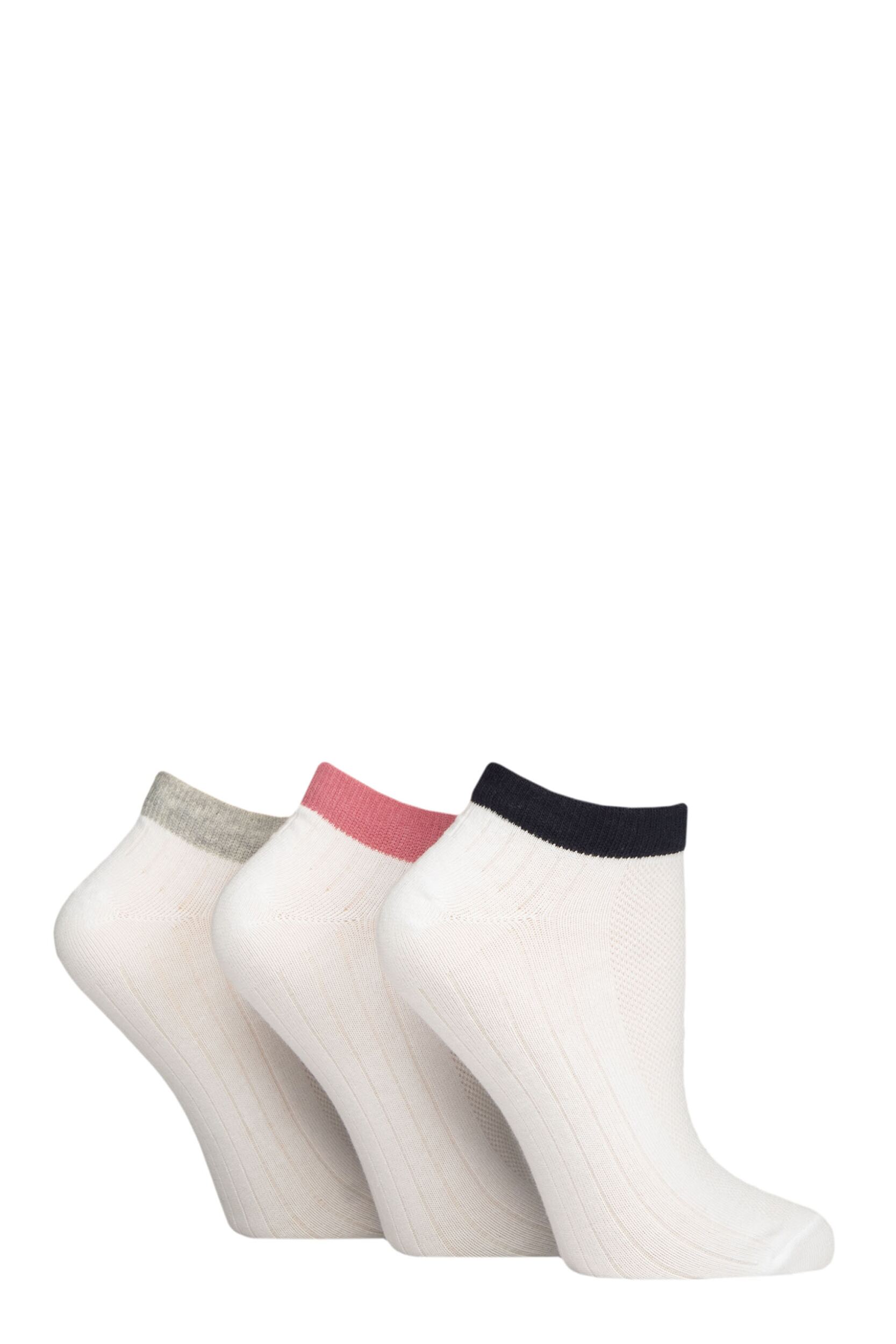 Women's 3 Pair Charnos Organic Cotton Active Trainer Contrast Top Socks Navy One Size