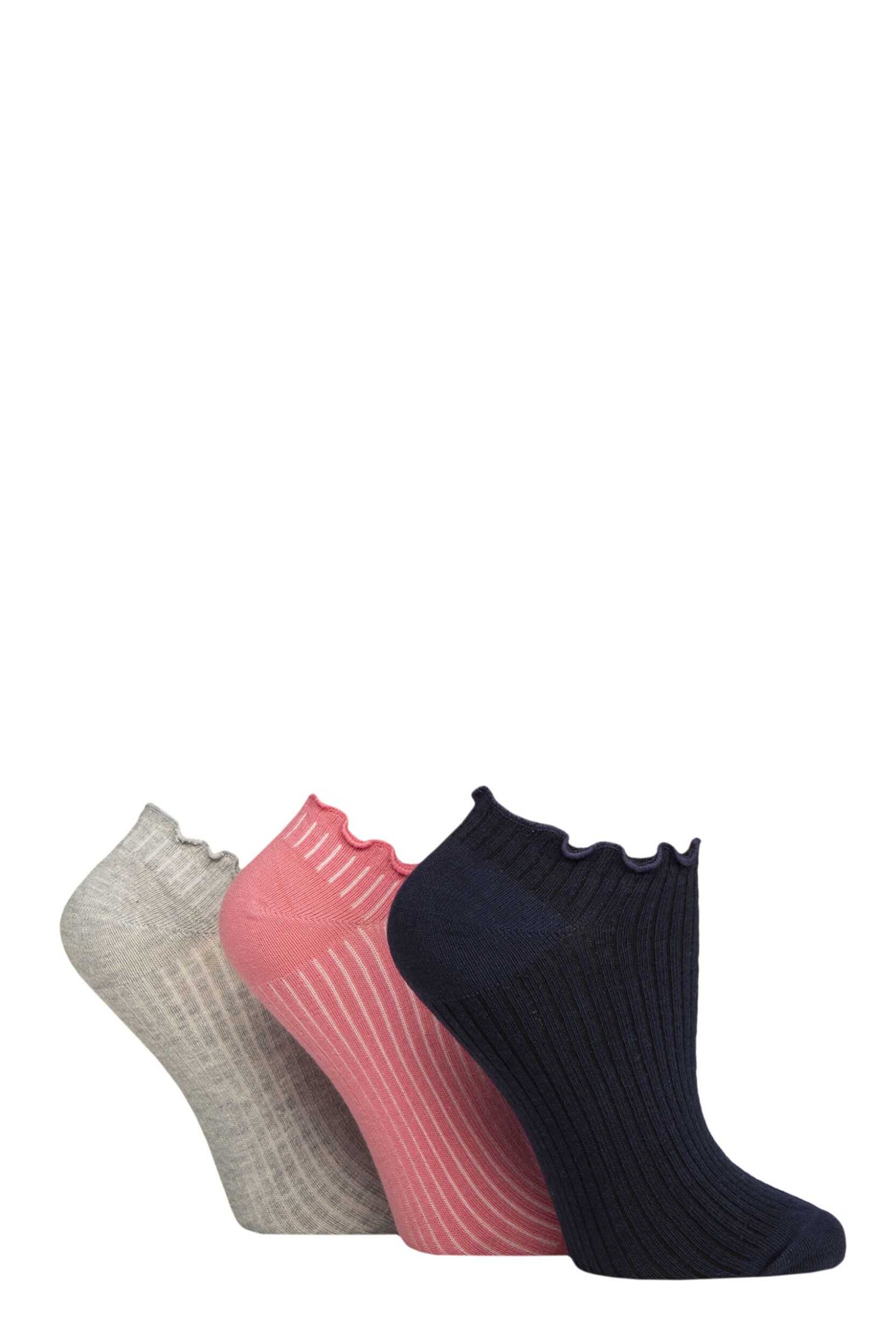 Women's 3 Pair Charnos Organic Cotton Frill Trainer Socks Navy One Size