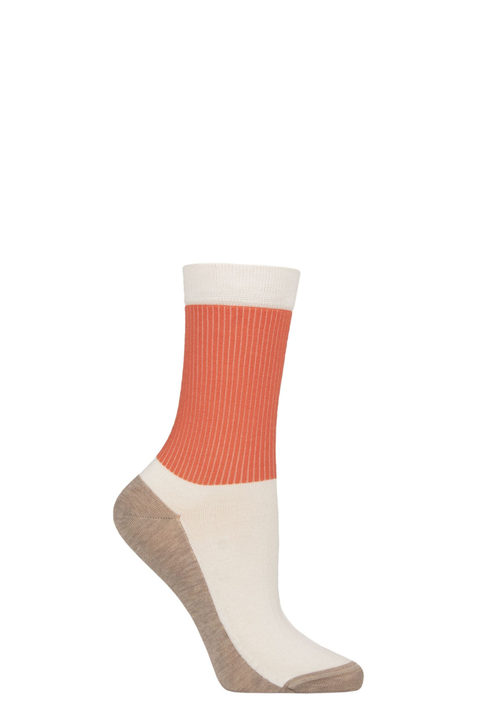 Women's 1 Pair Charnos Mercerised Cotton Rib Socks Coral Mix One Size