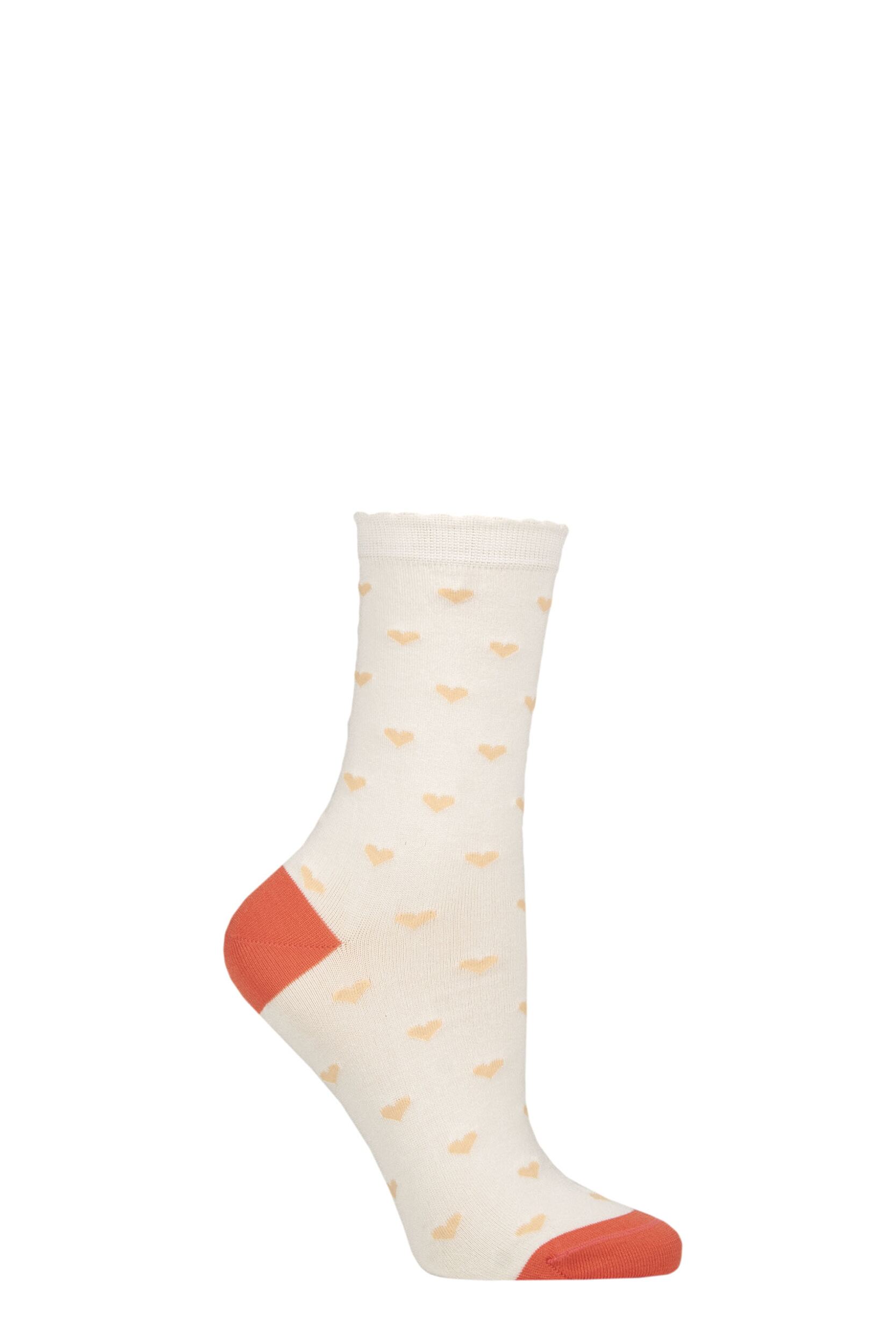 Women's 1 Pair Charnos Mercerised Cotton Heart Scallop Top Socks Coral Mix One Size